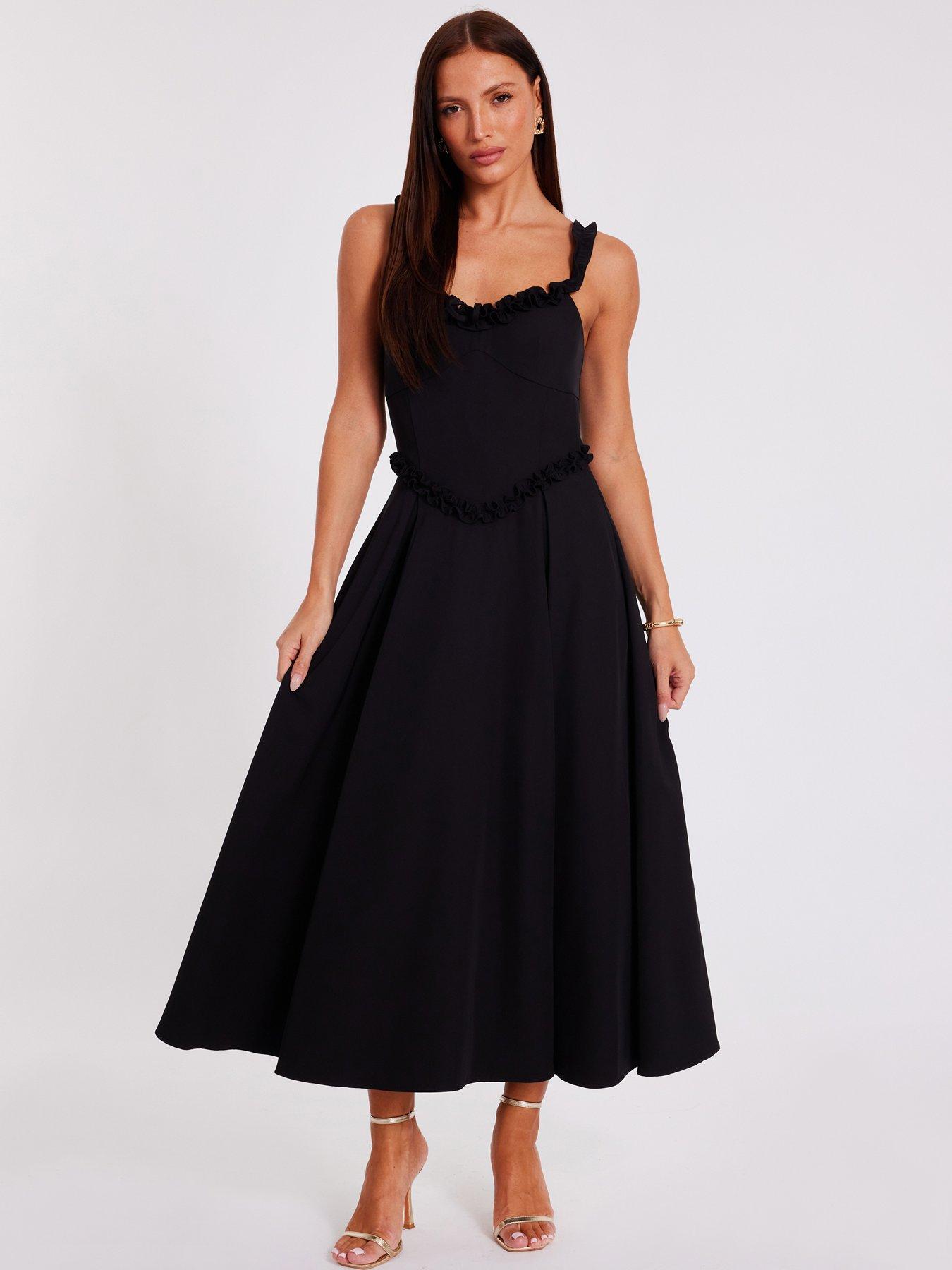 Image 1 of 6 of Quiz Black Woven Corset Midaxi Dress