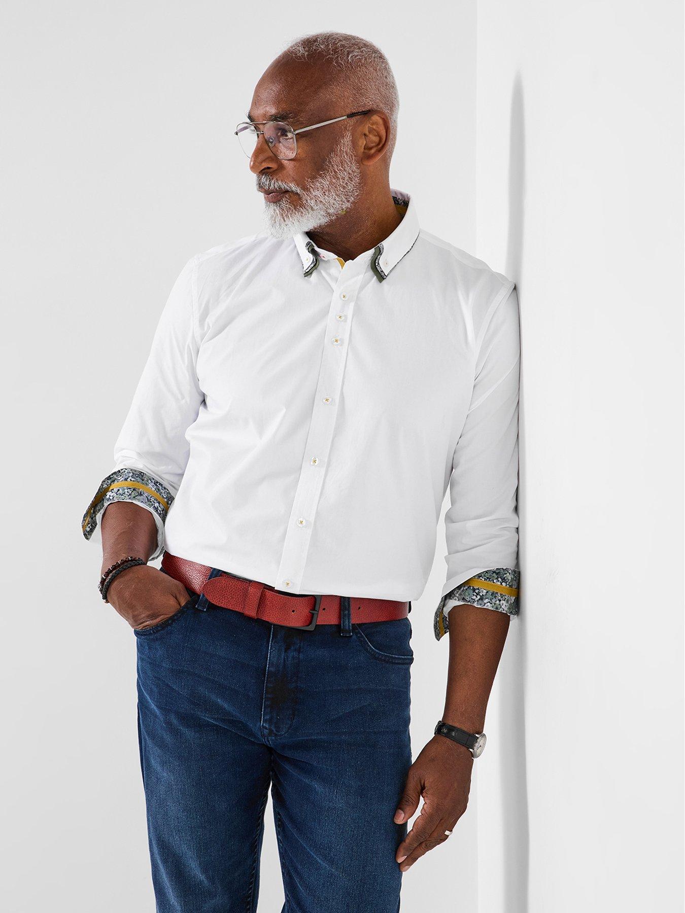 undefined Contrast Trim Triple Collar Long Sleeve Shirt - White