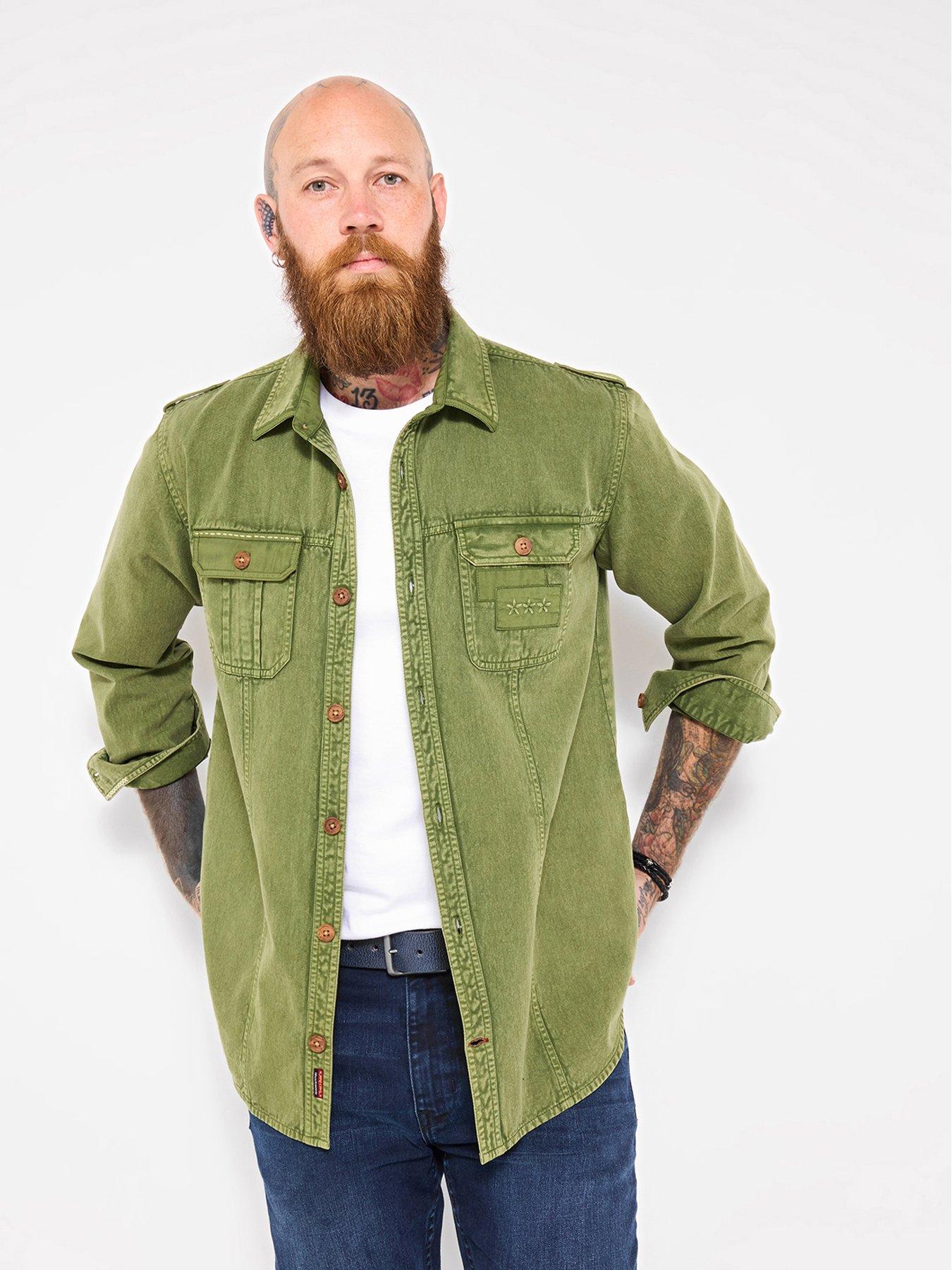 undefined Green Embroidered Stitch Detail Long Sleeve Casual Shirt - Green
