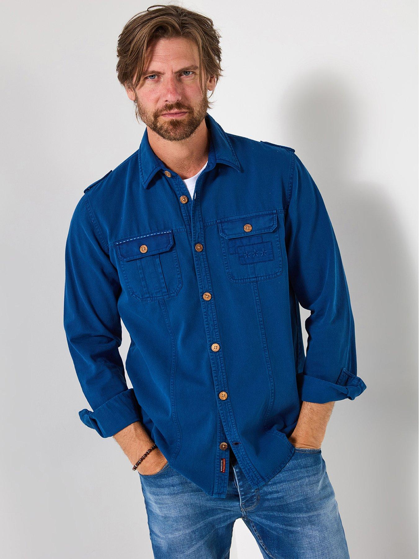 undefined Blue Embroidered Stitch Detail Long Sleeve Casual Shirt - Blue