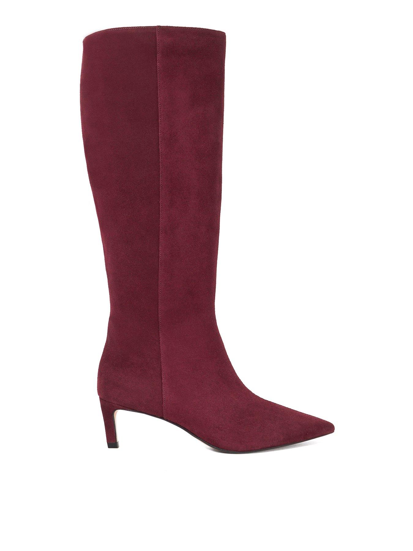undefined Smoothly Side Zip Detail Leather Knee High Boots - Burgundy