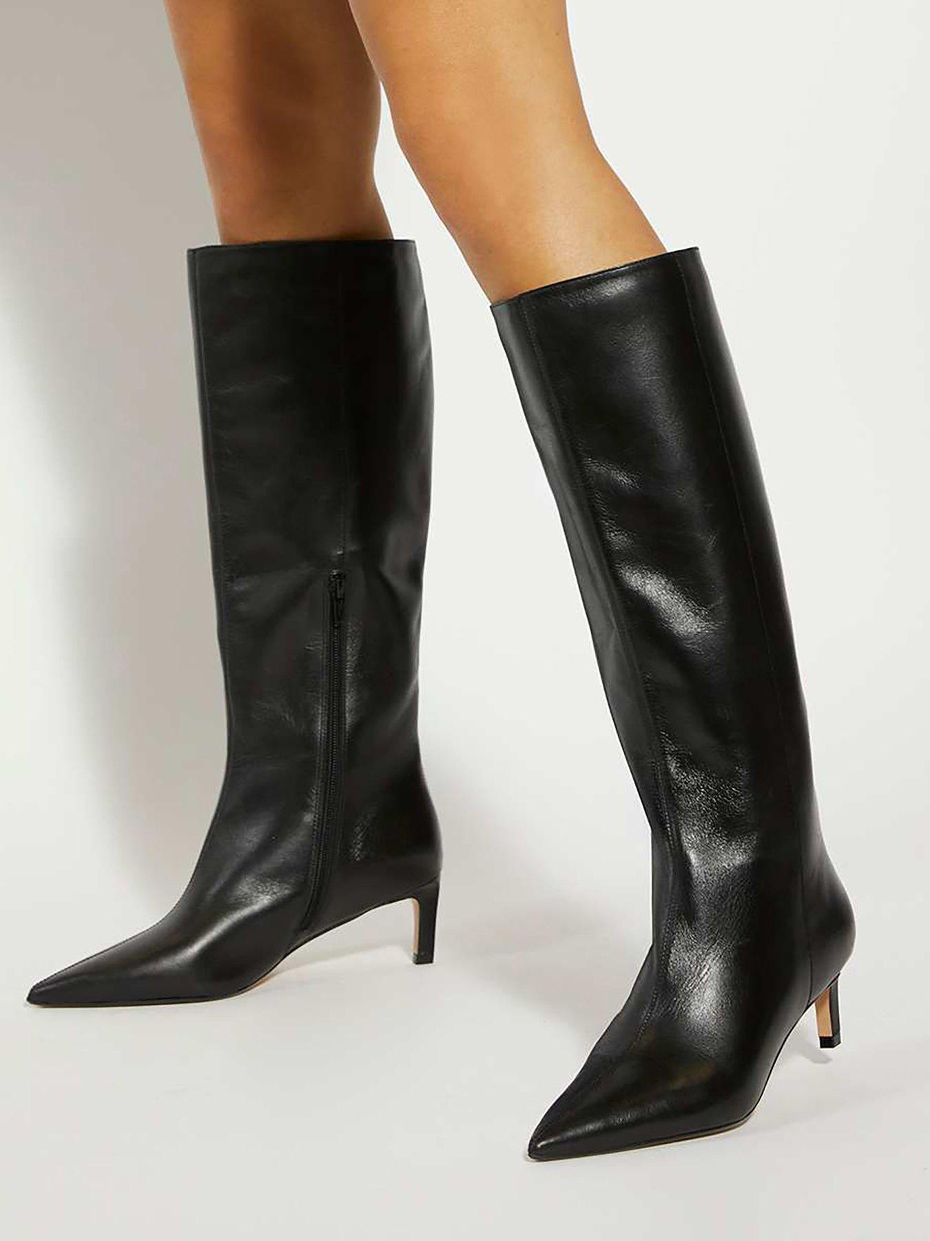 undefined Smoothly Side Zip Detail Leather Knee High Boots - Black