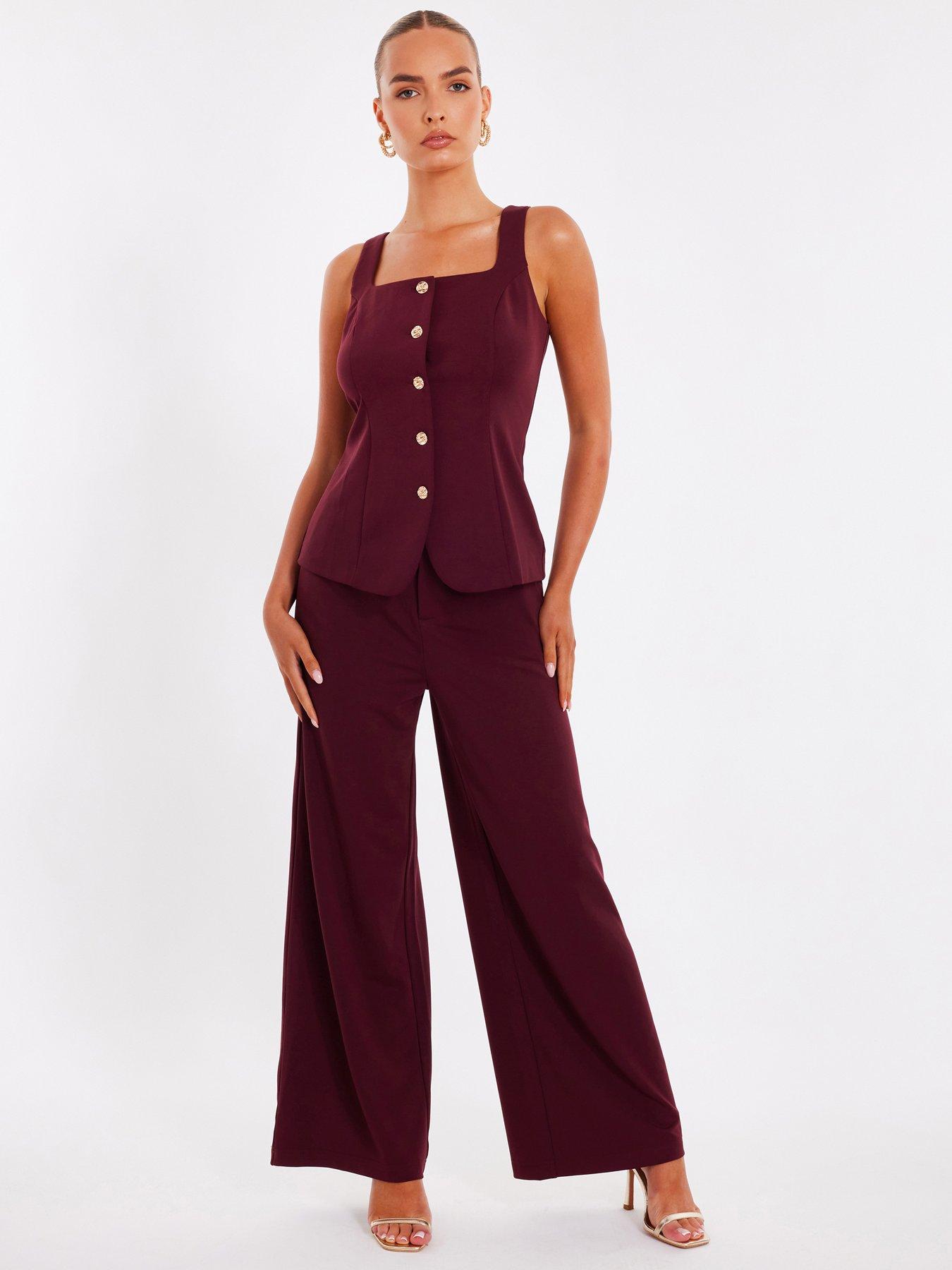Image 1 of 6 of Quiz Dark Red Wide Leg Trousers