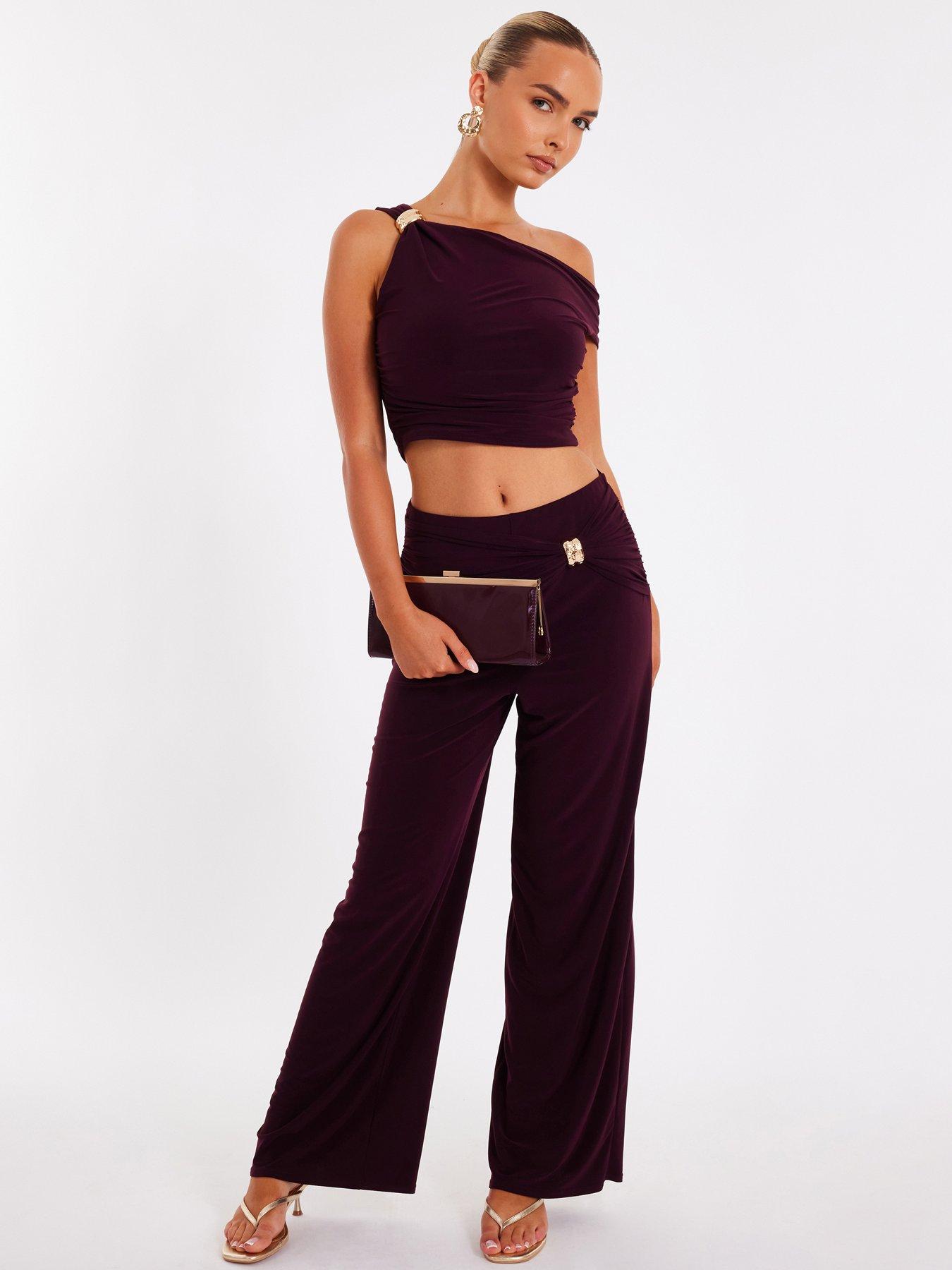 quiz-plum-buckle-wide-leg-trousers