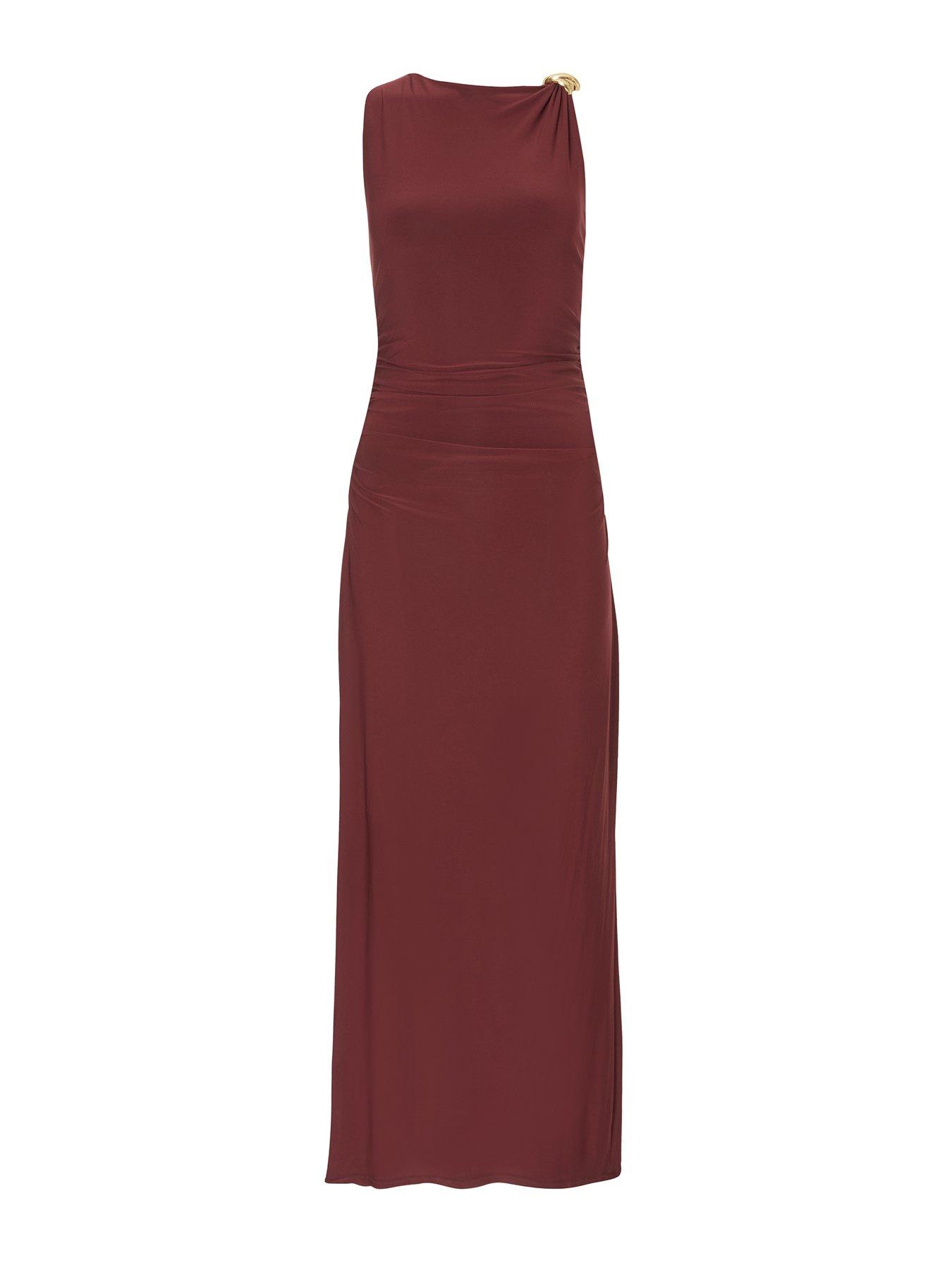 Image 5 of 6 of Quiz Dark Red Gold Buckle Midaxi Dress