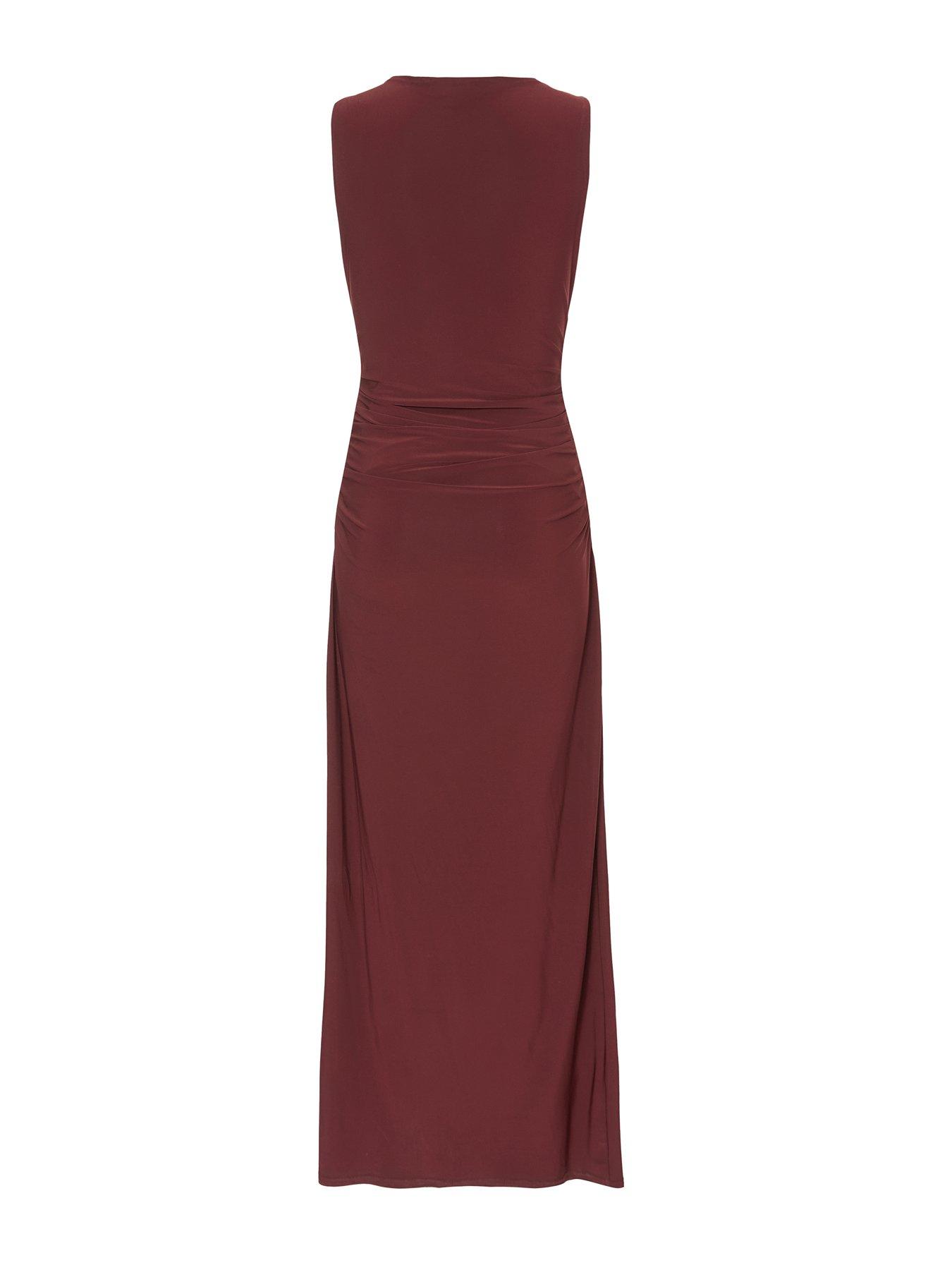 Image 6 of 6 of Quiz Dark Red Gold Buckle Midaxi Dress