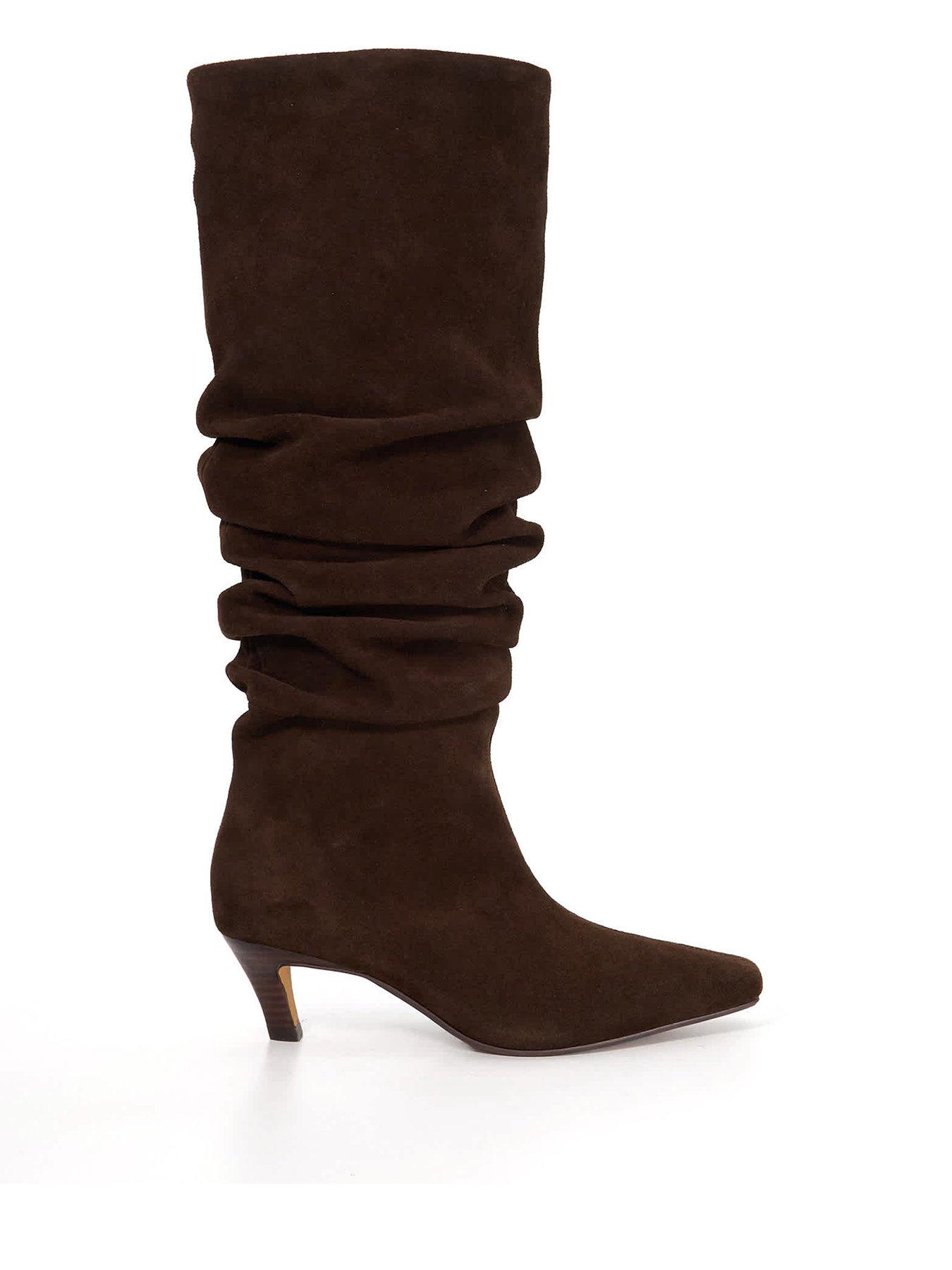 Image 1 of 6 of Dune London Saunders Slouch Suede Knee Boot - Brown