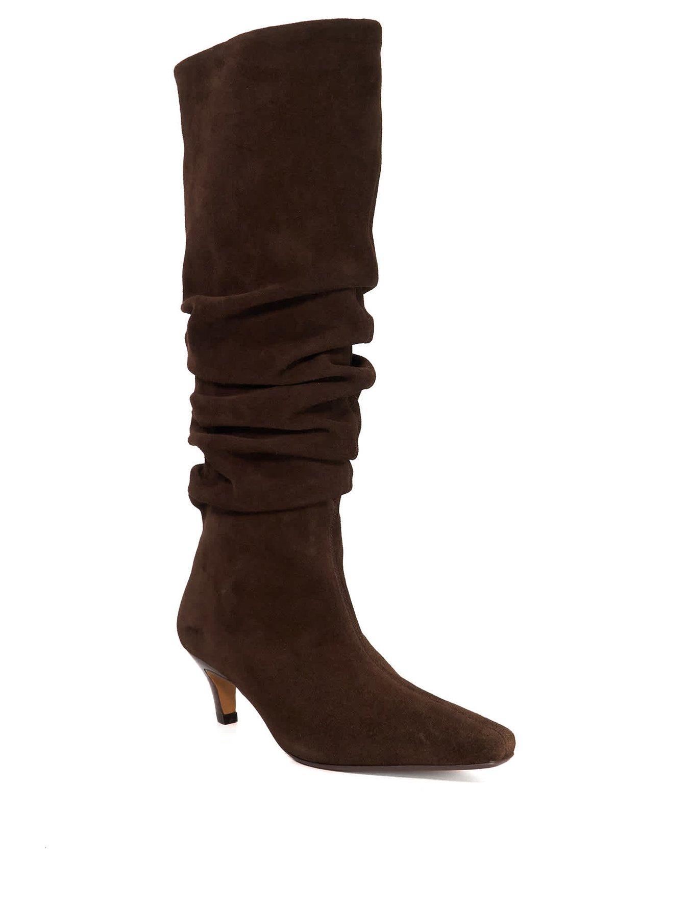Image 2 of 6 of Dune London Saunders Slouch Suede Knee Boot - Brown