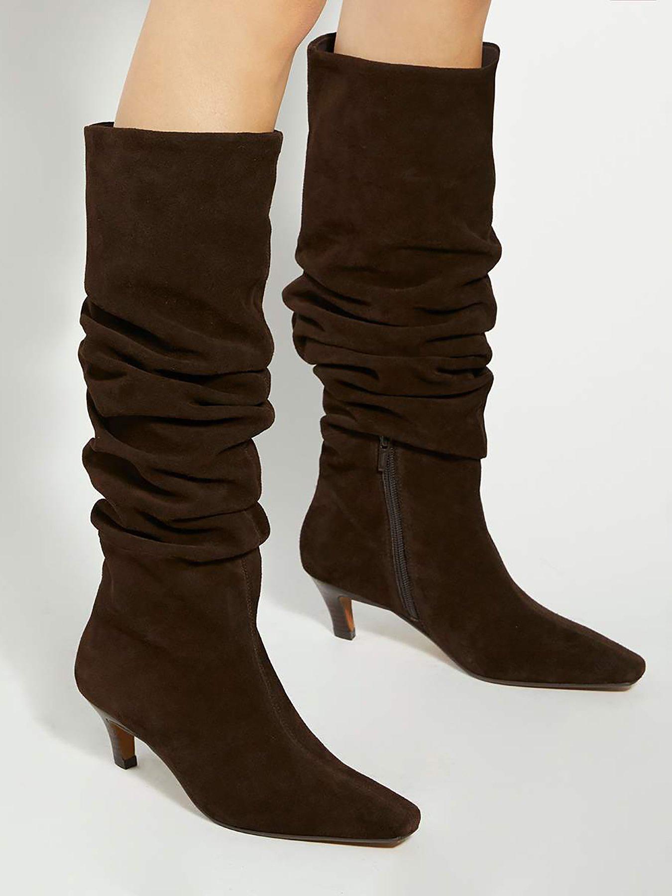 Image 6 of 6 of Dune London Saunders Slouch Suede Knee Boot - Brown