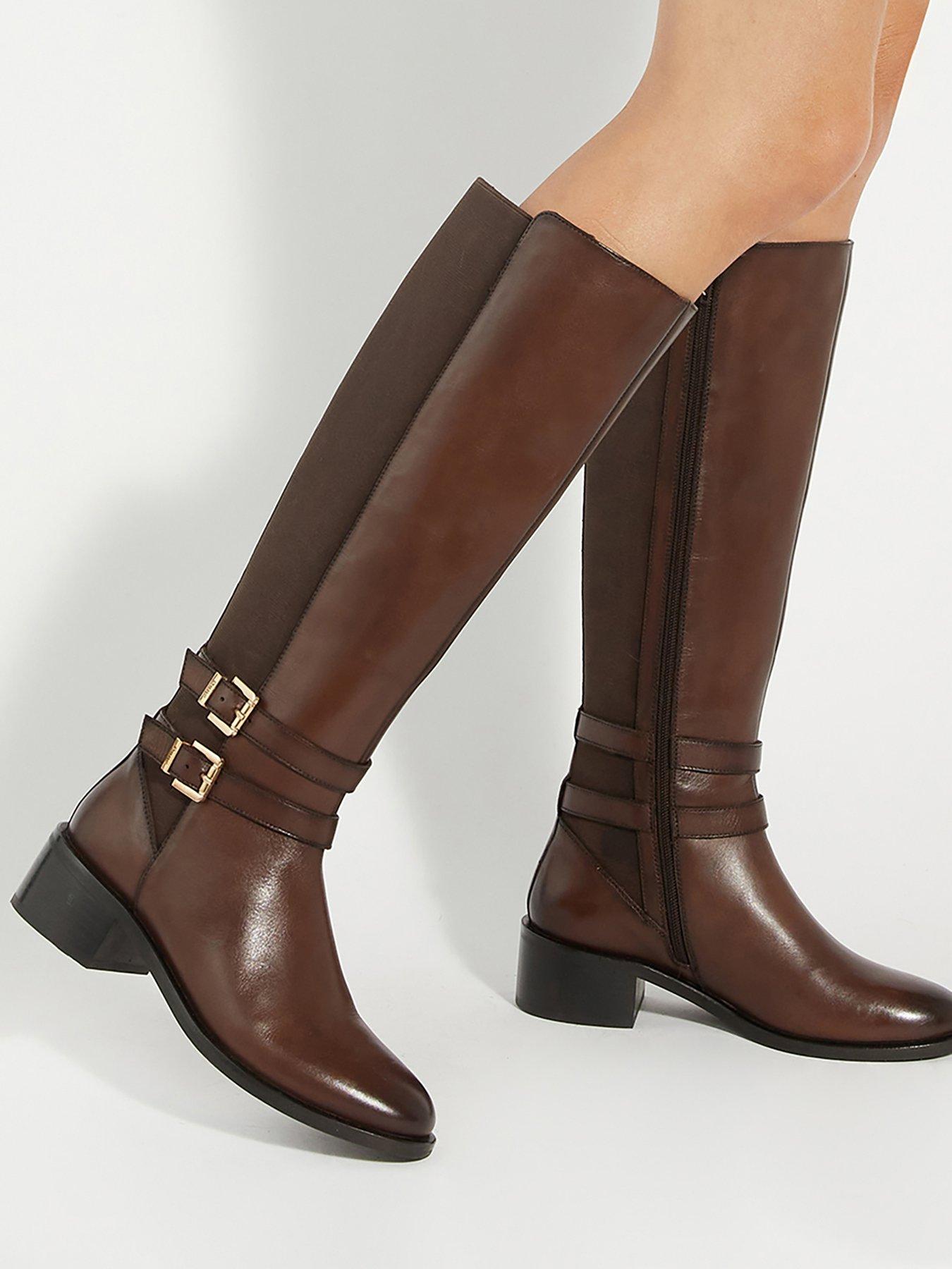 undefined Tatter Leather Knee High Riding Boots - Brown