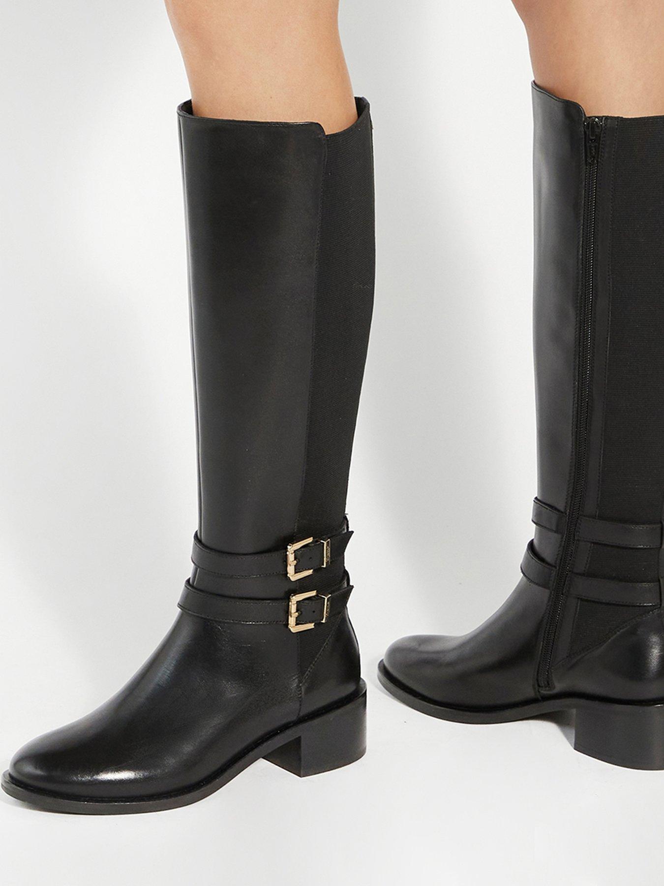 undefined Tatter Leather Knee High Riding Boots - Black