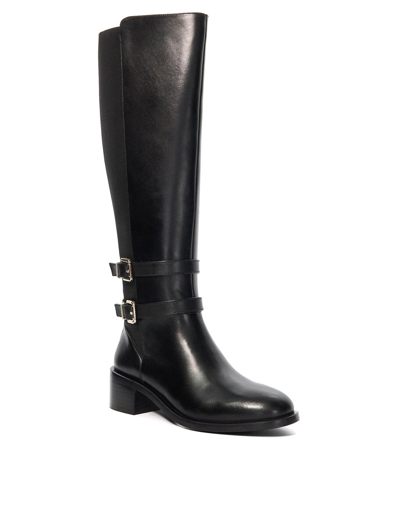 Image 4 of 6 of Dune London Tatter Leather Knee High Riding Boots - Black