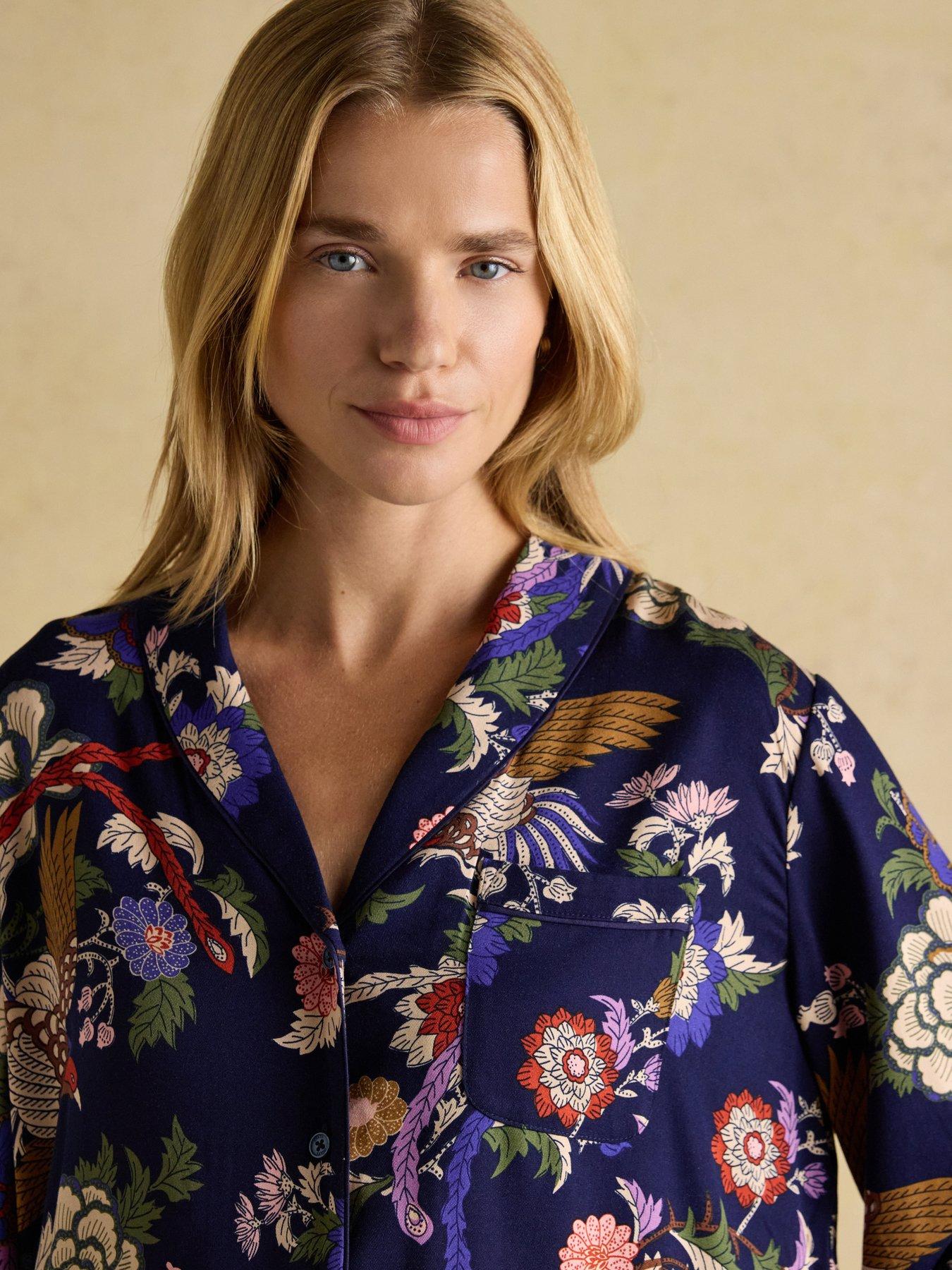  image of joules-woven-pyjama-set-navyfloral-print