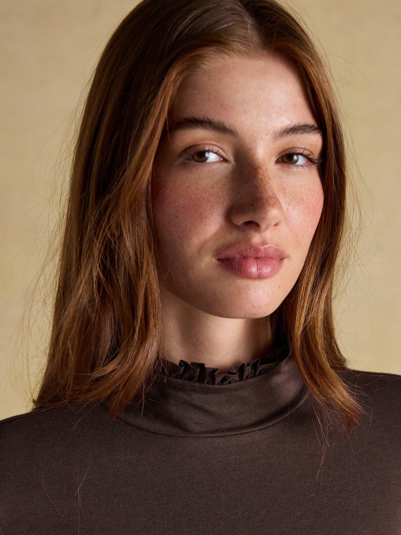 Image 4 of 5 of Joules Long Sleeve High Neck Jersey Top - Chocolate Brown