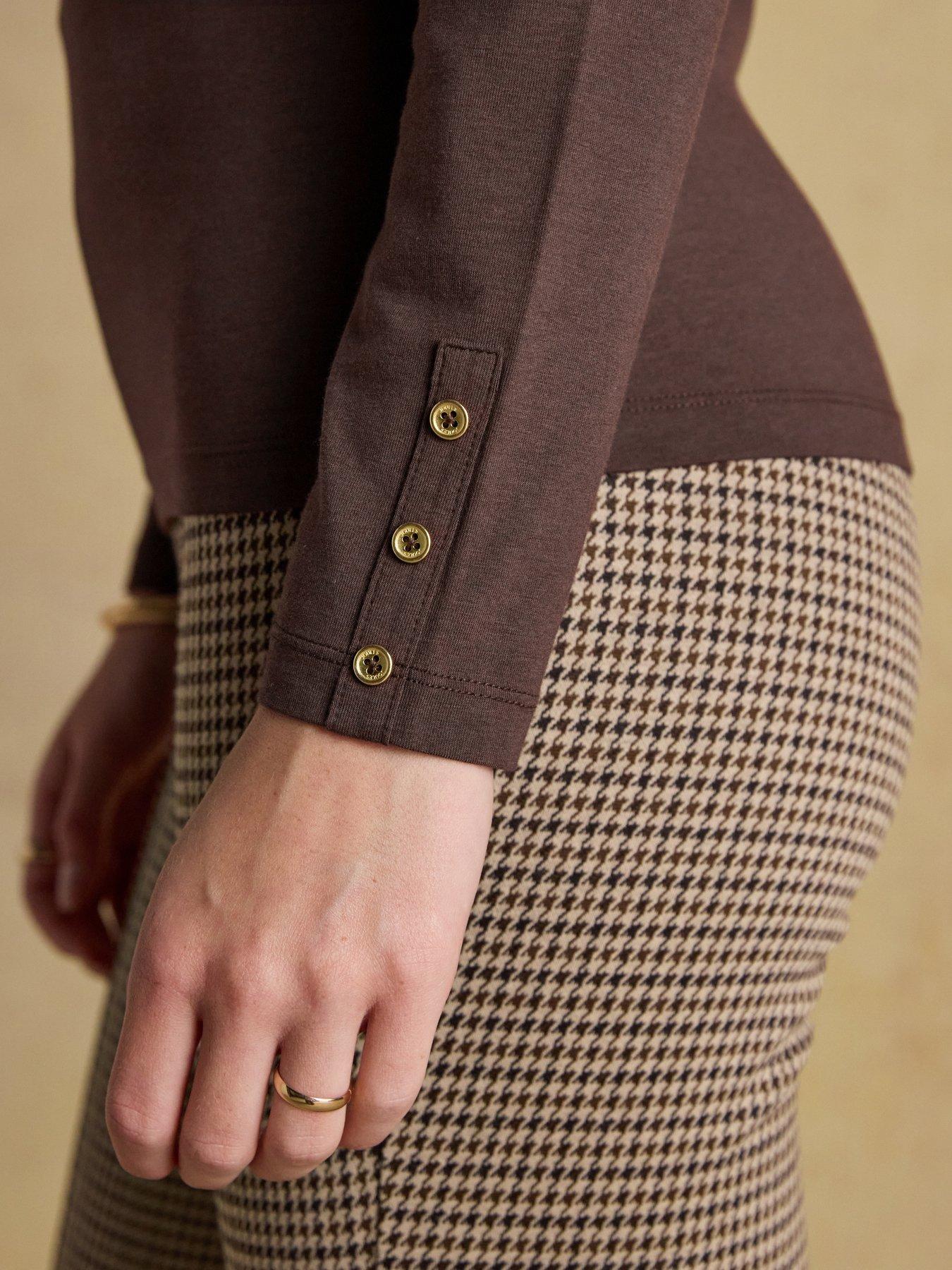 Image 5 of 5 of Joules Long Sleeve High Neck Jersey Top - Chocolate Brown