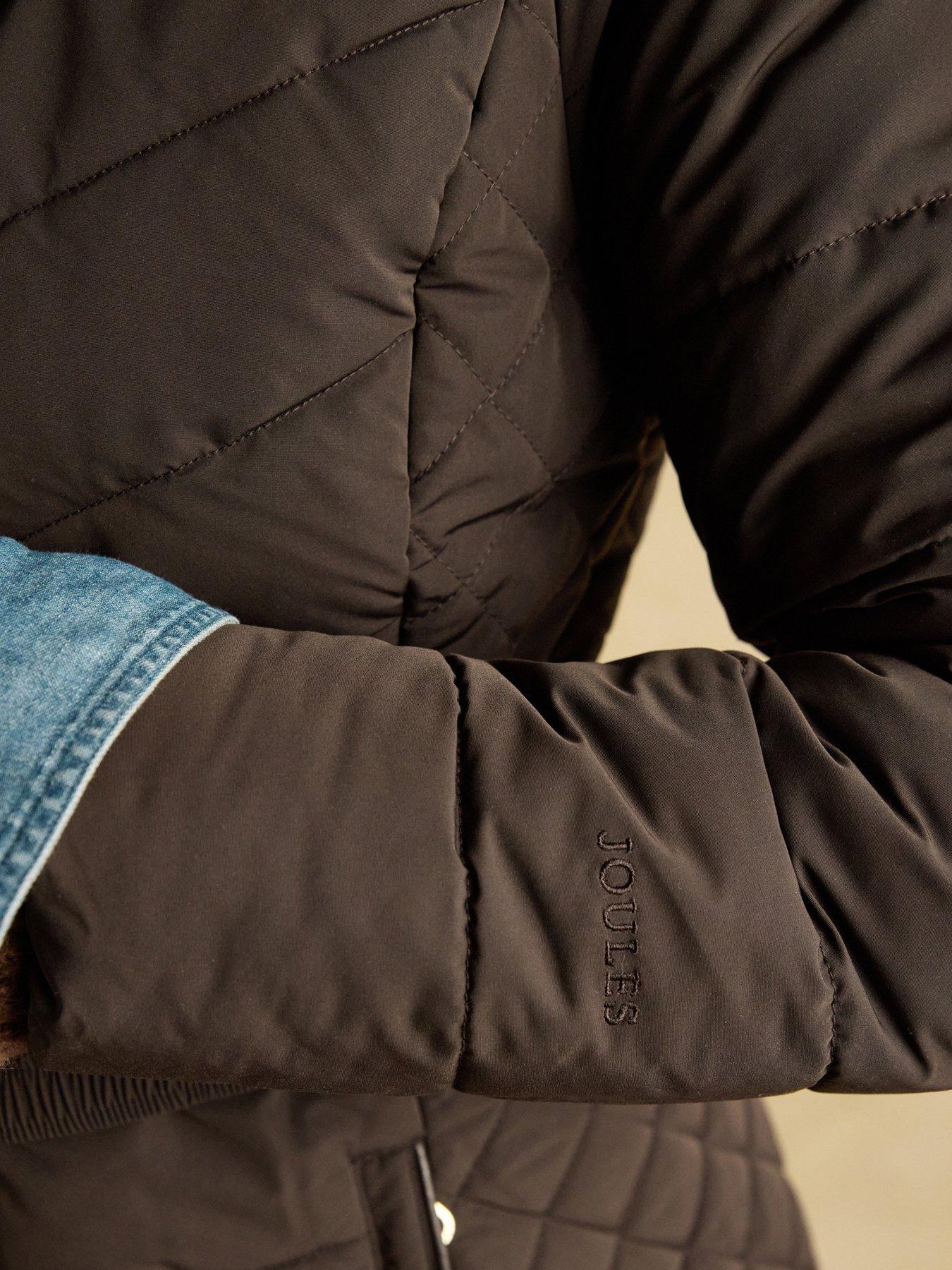 Image 5 of 6 of Joules Showerproof Longline Padded Coat With Faux Fur Hood - Brown