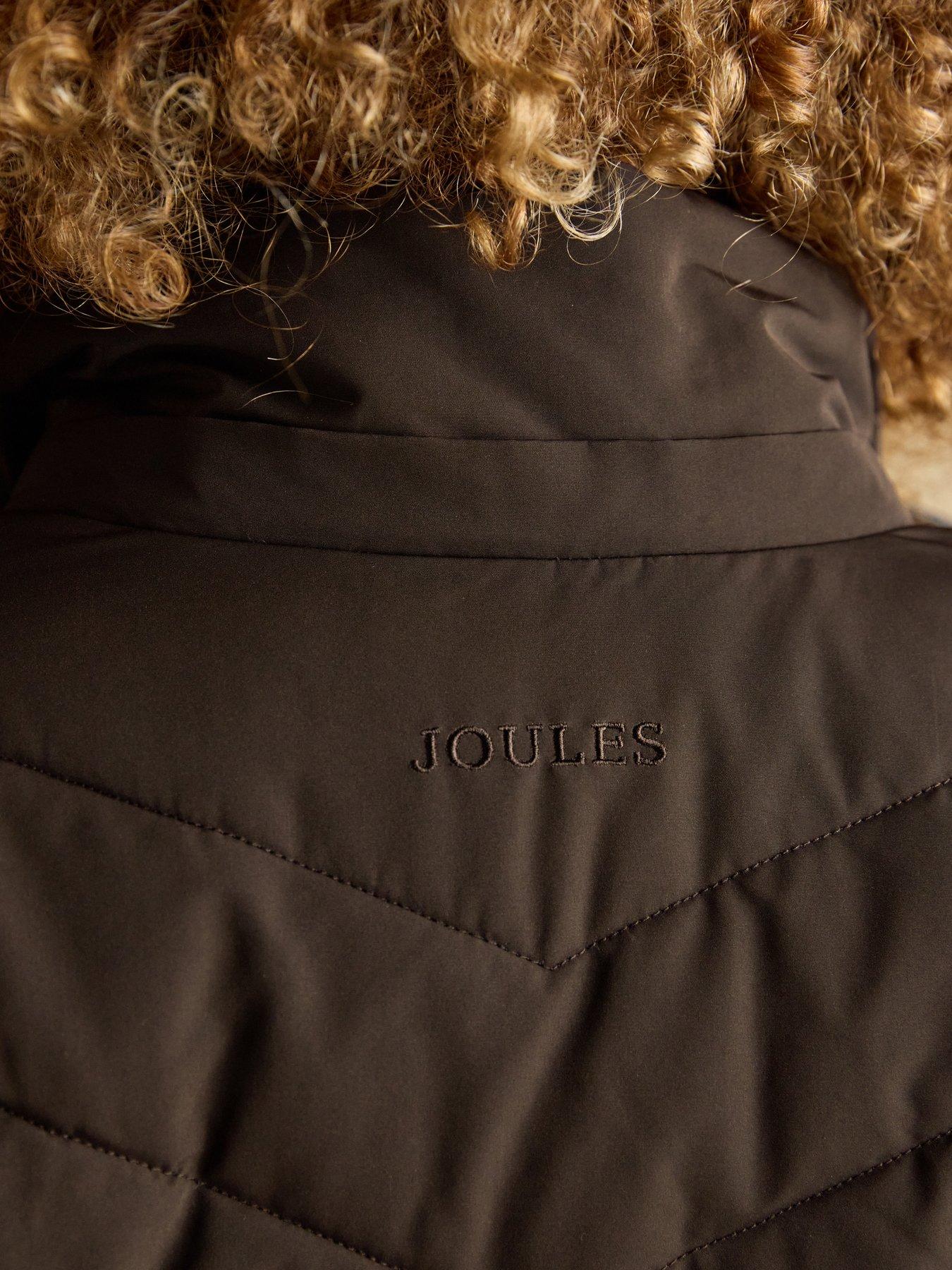 Image 6 of 6 of Joules Showerproof Longline Padded Coat With Faux Fur Hood - Brown