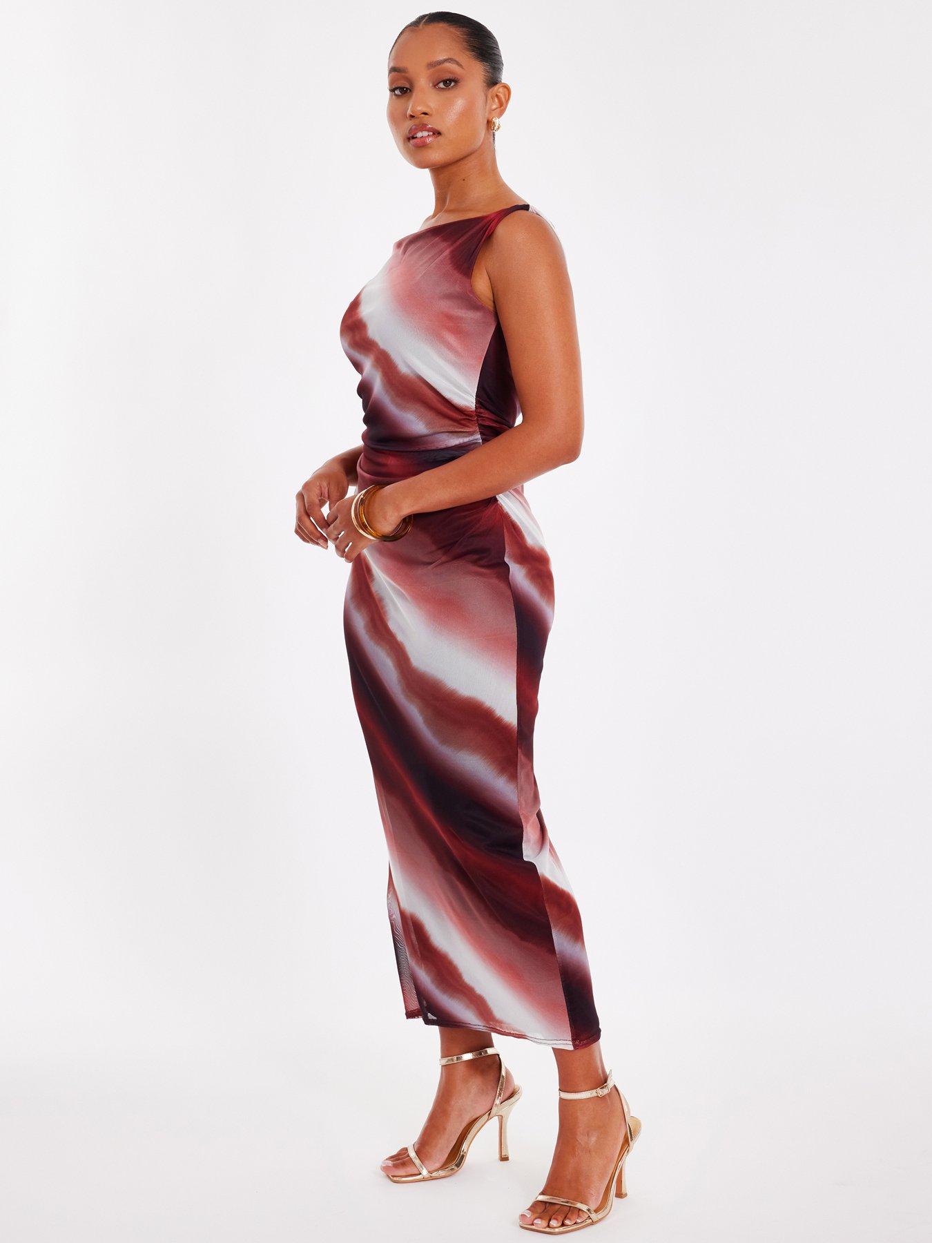 Image 3 of 6 of Quiz Petite Brown Mesh Ombre Midaxi Dress
