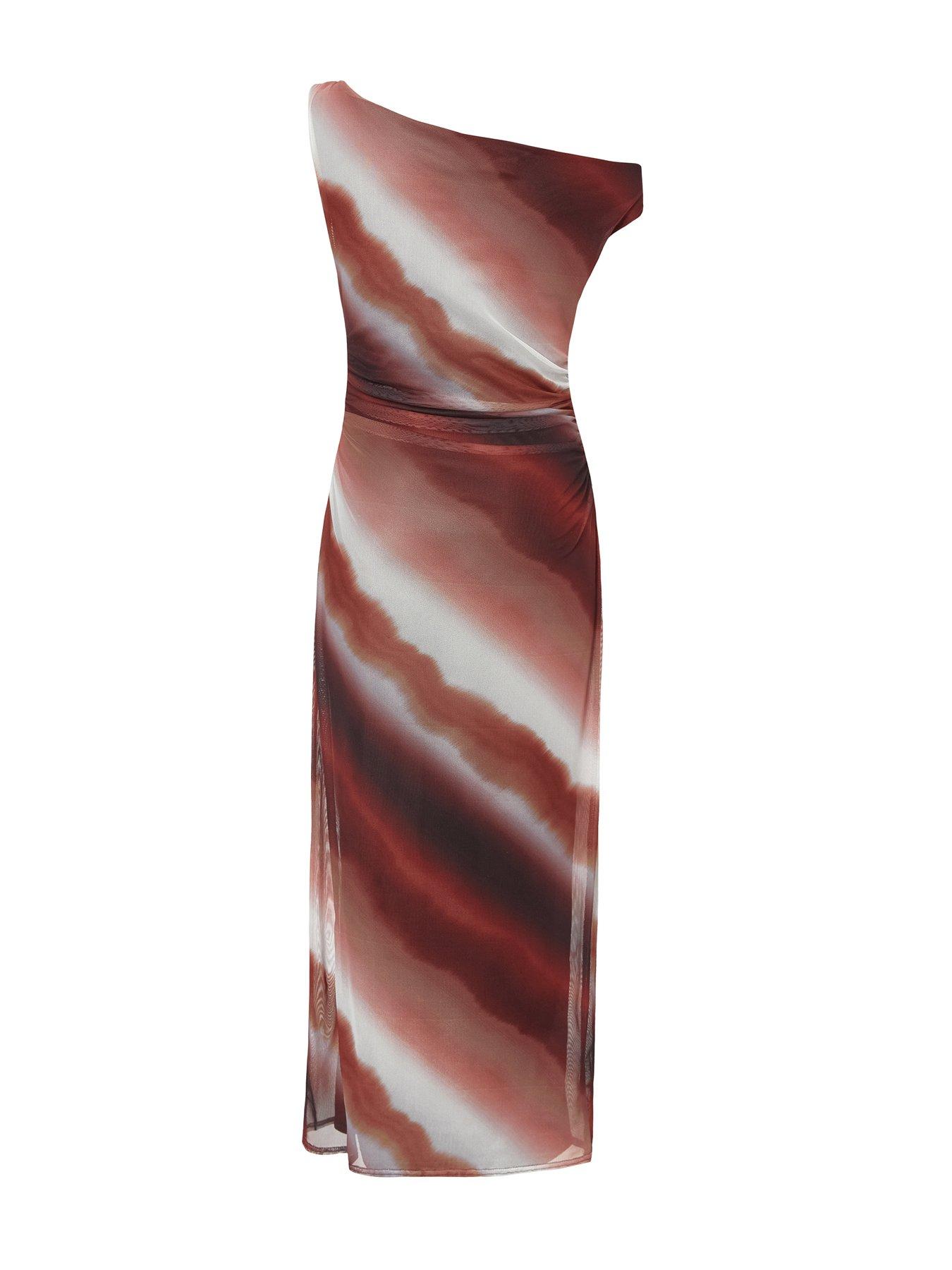 Image 5 of 6 of Quiz Petite Brown Mesh Ombre Midaxi Dress