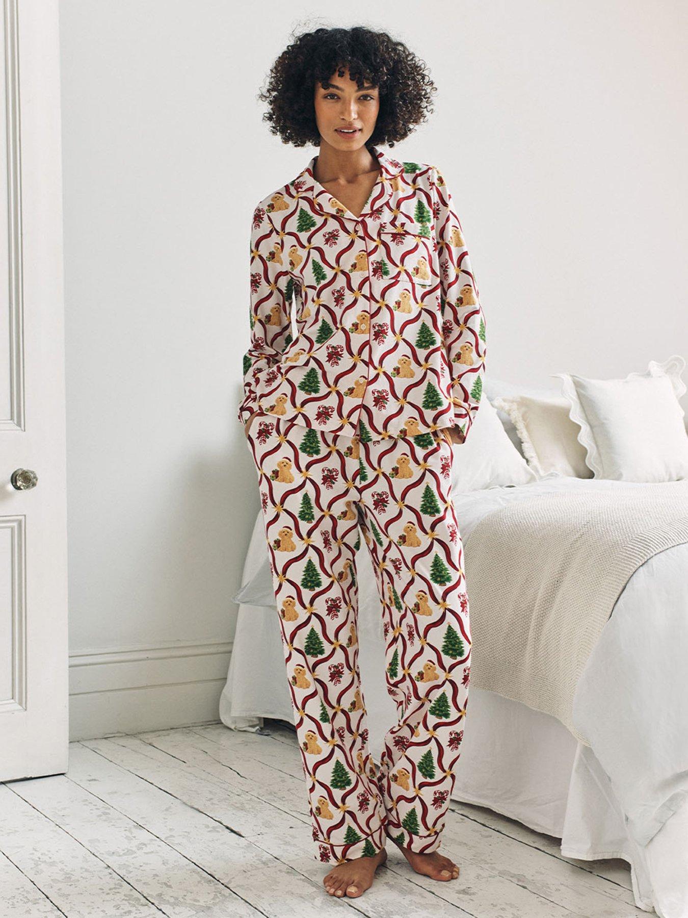 CHELSEA PEERS Christmas Classic Long Button Up Set In Cotton - White