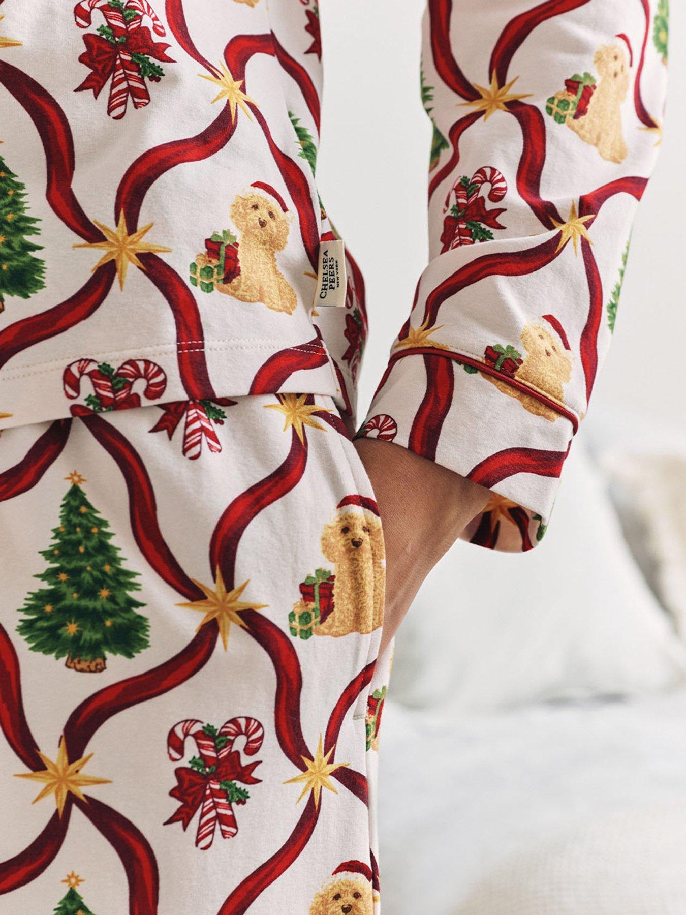 Image 6 of 6 of CHELSEA PEERS Christmas Classic Long Button Up Set In Cotton - White