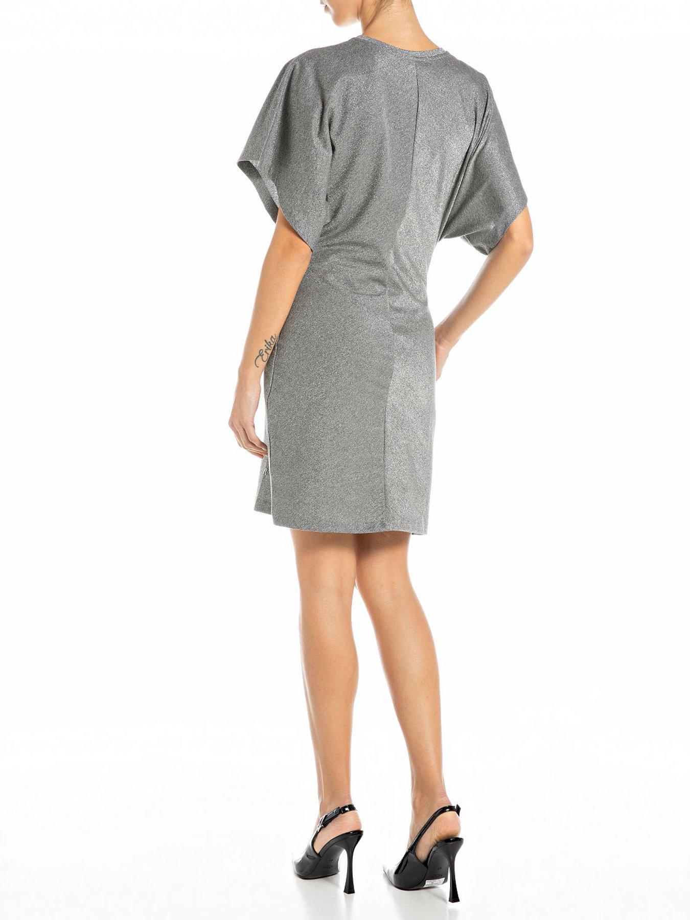 Image 2 of 2 of Replay Lurex Jersey T-Shirt Dress - Silver