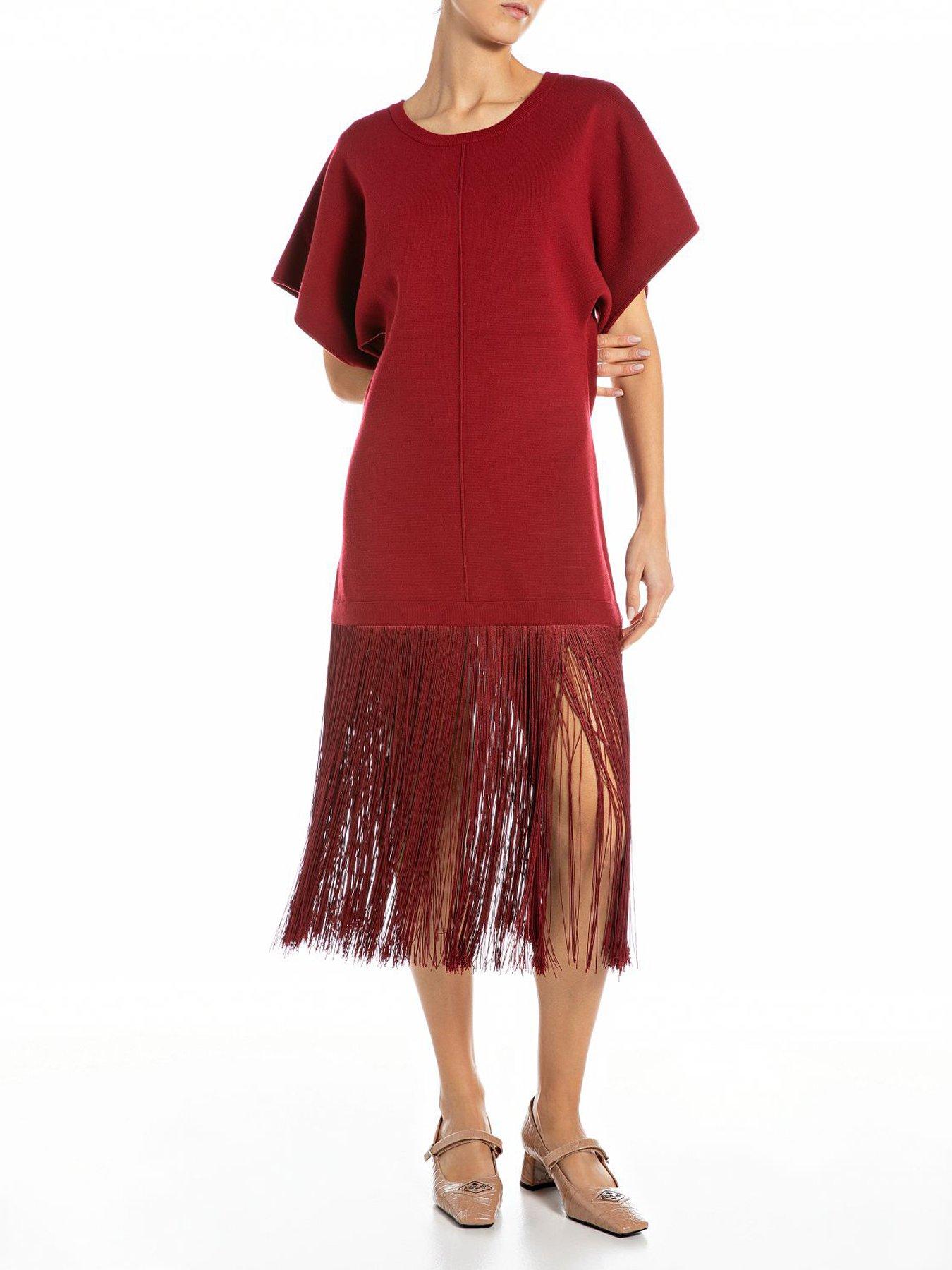 Replay Viscose Fringe Midi Dress - Red