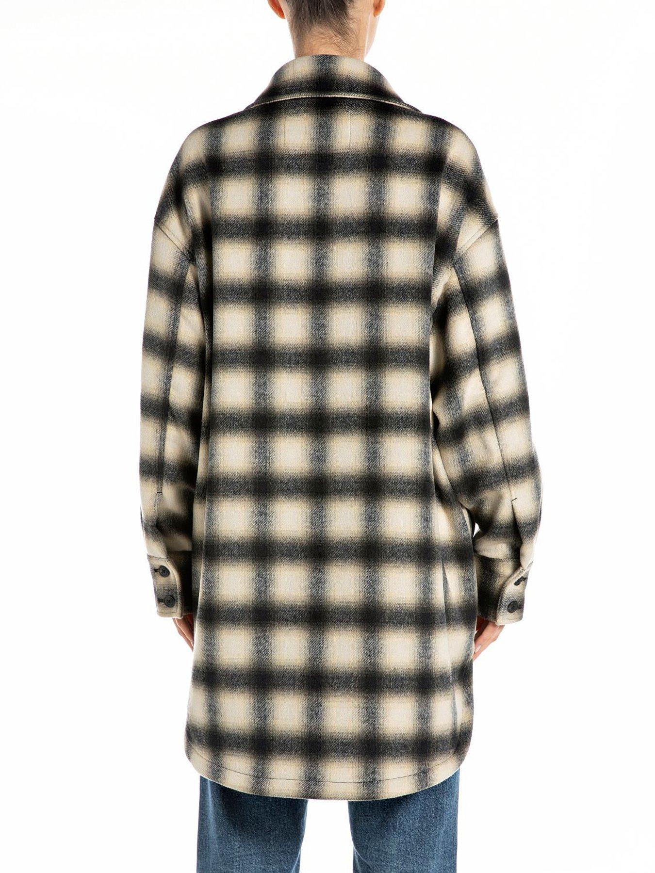 Image 2 of 3 of Replay Wool Blend Check Shacket - Black