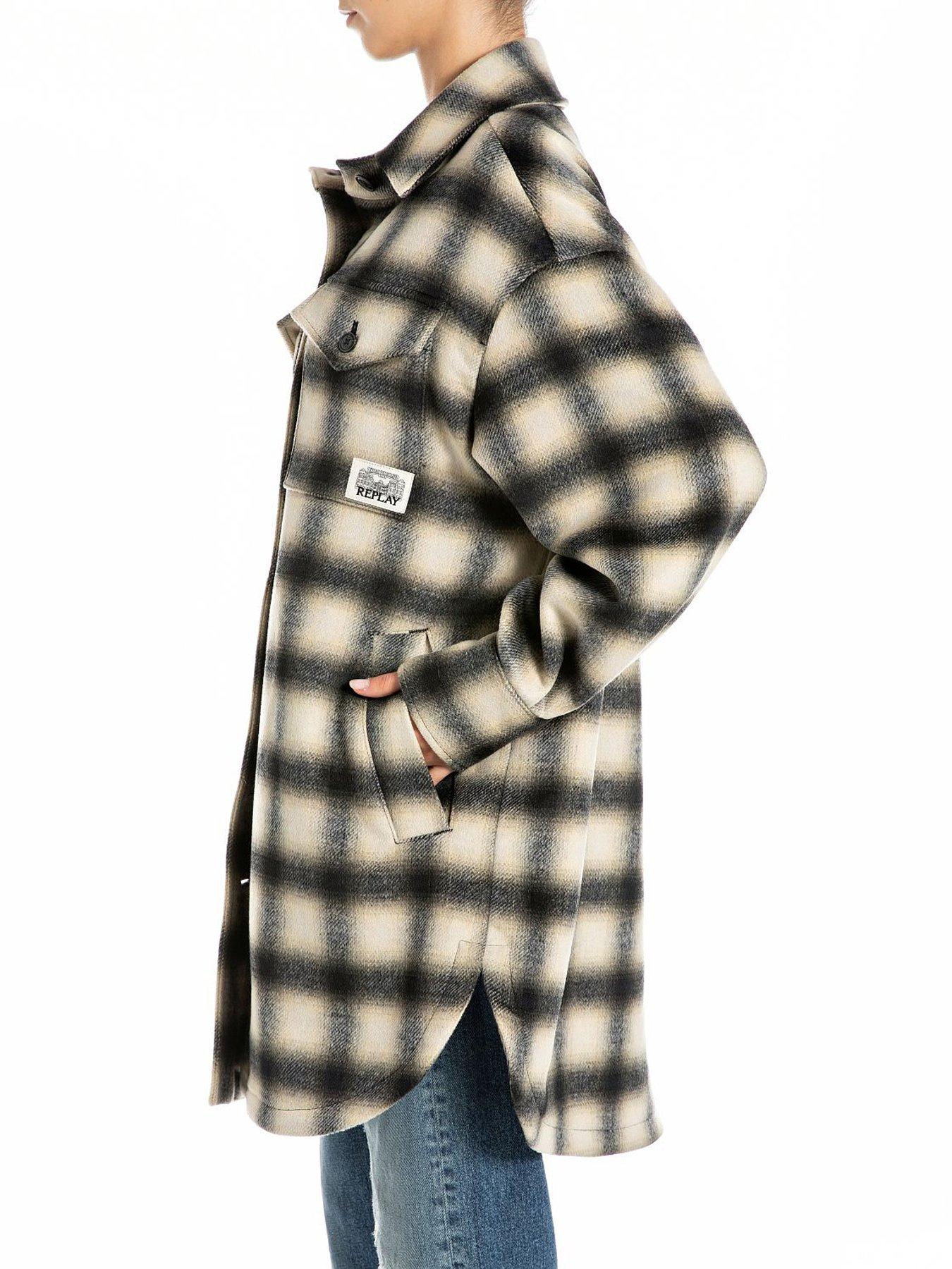 Image 3 of 3 of Replay Wool Blend Check Shacket - Black