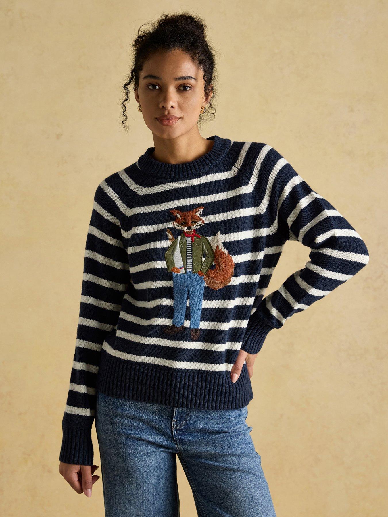 undefined Cotton Rich Intasia Knit Jumper - Navy