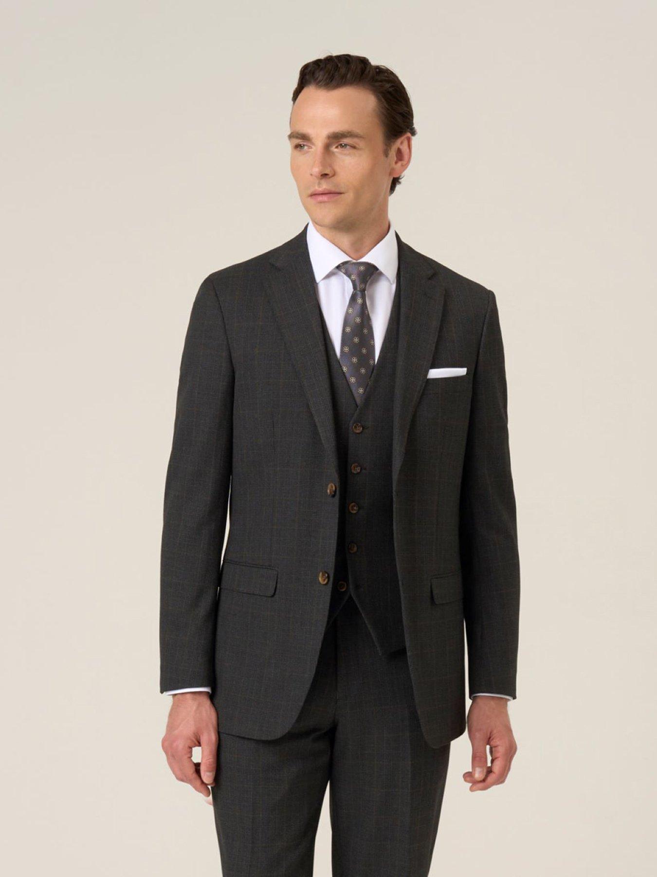 Skopes Tailored Fit Charcoal Check Elijah Suit Jacket - Dark Grey