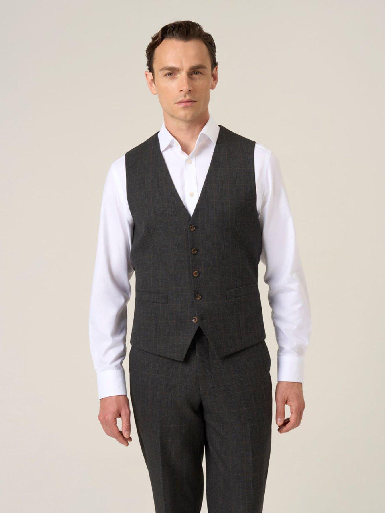  image of skopes-elijah-charcoal-check-waistcoat-dark-grey