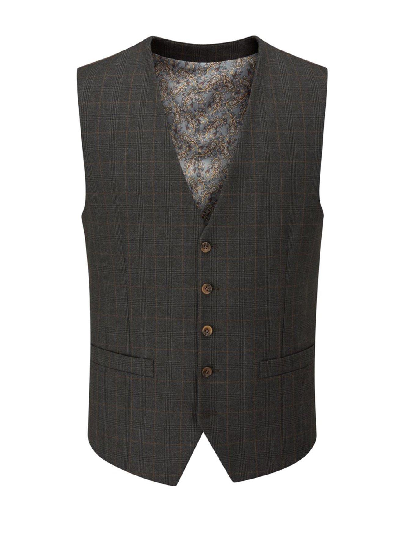  image of skopes-elijah-charcoal-check-waistcoat-dark-grey