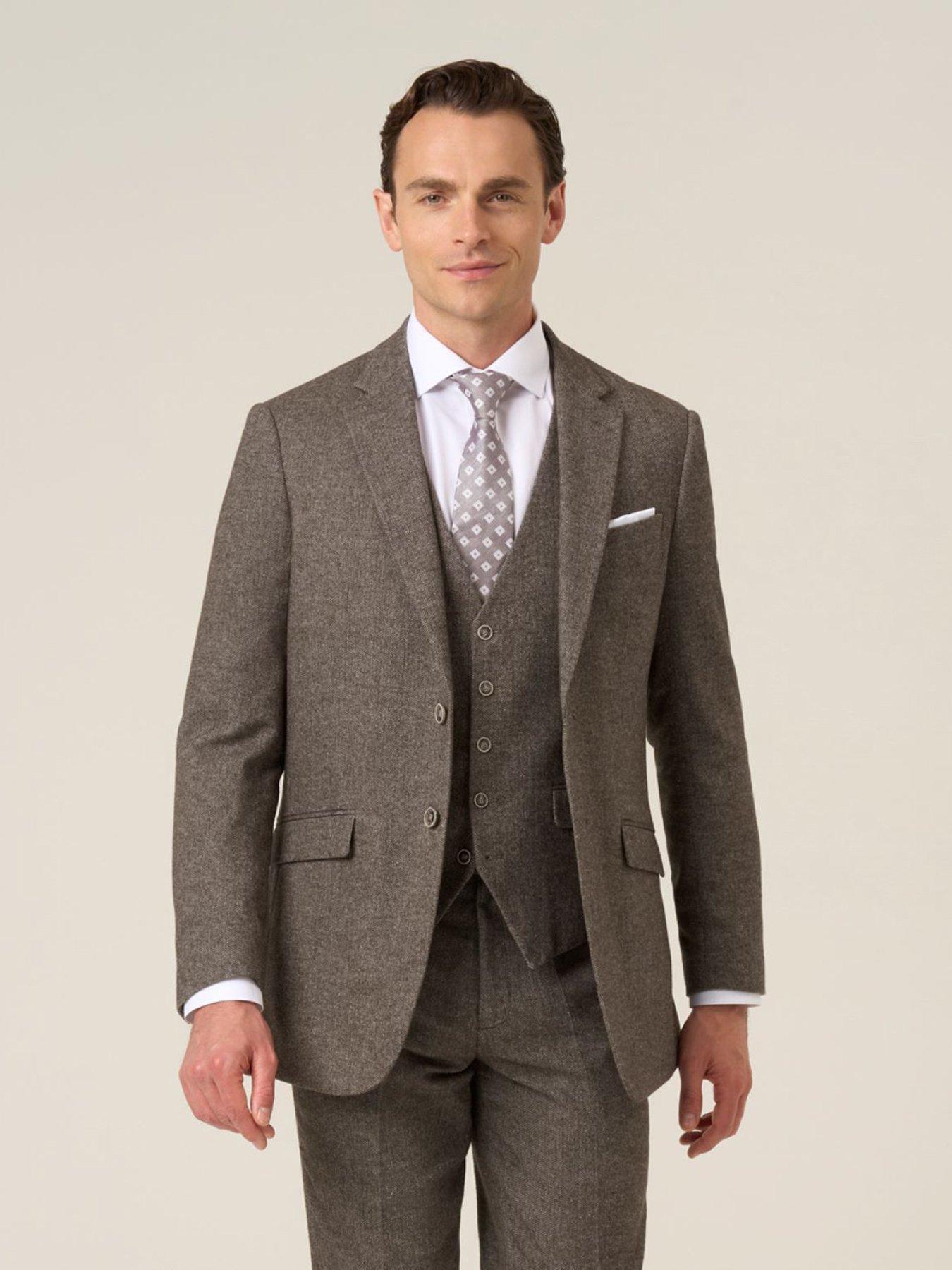 Skopes Tailored Fit Jude Fawn Herringbone Suit Jacket - Light Brown