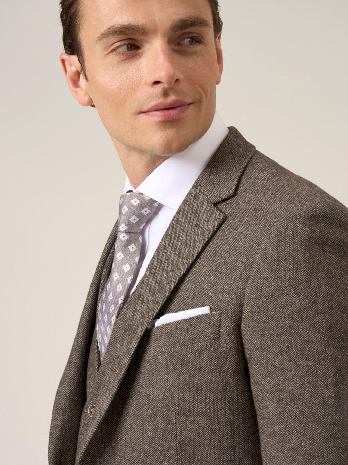  image of skopes-tailored-fit-jude-fawn-herringbone-suit-jacket-light-brown