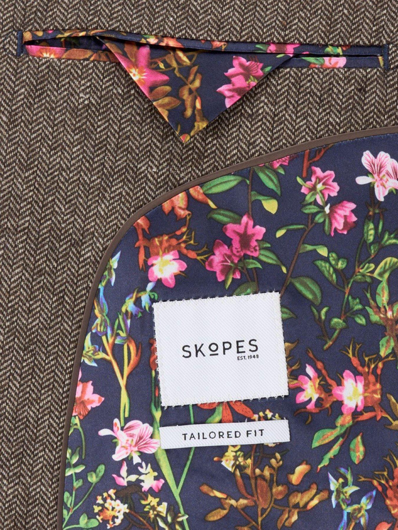  image of skopes-tailored-fit-jude-fawn-herringbone-suit-jacket-light-brown