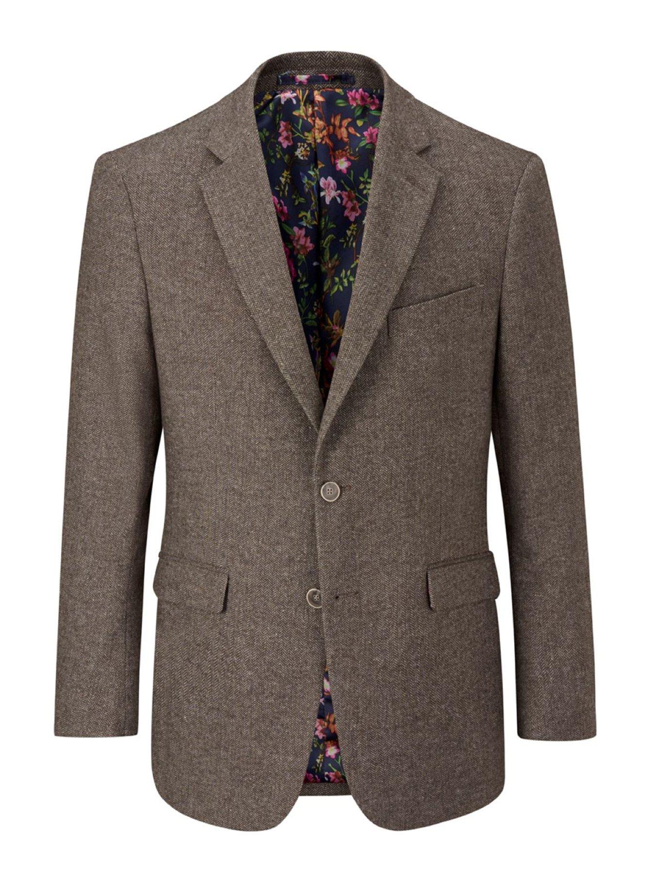  image of skopes-tailored-fit-jude-fawn-herringbone-suit-jacket-light-brown