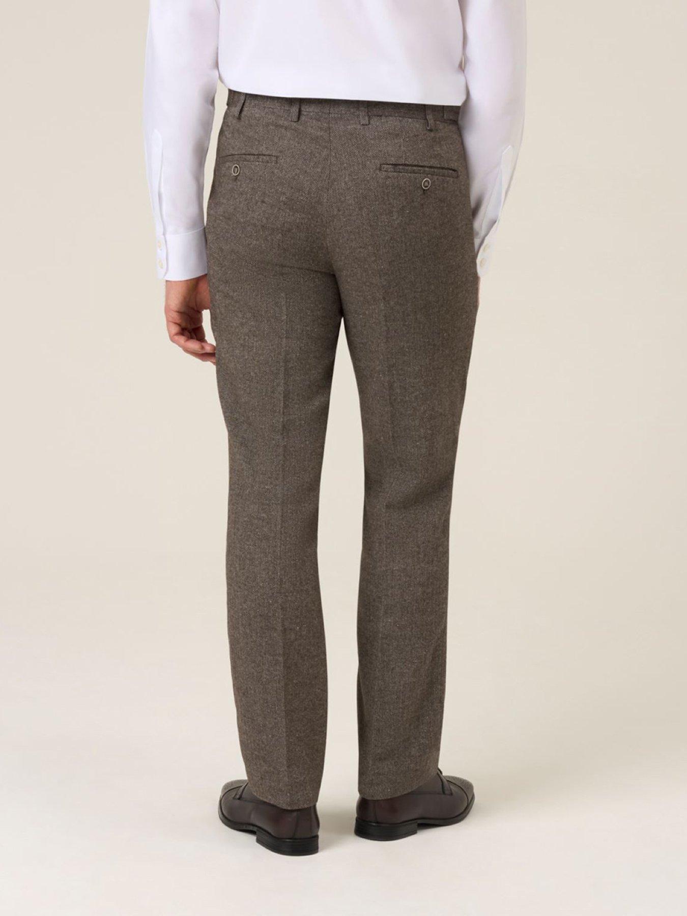  image of skopes-tailored-fit-jude-fawn-herringbone-suit-trousers-light-brown