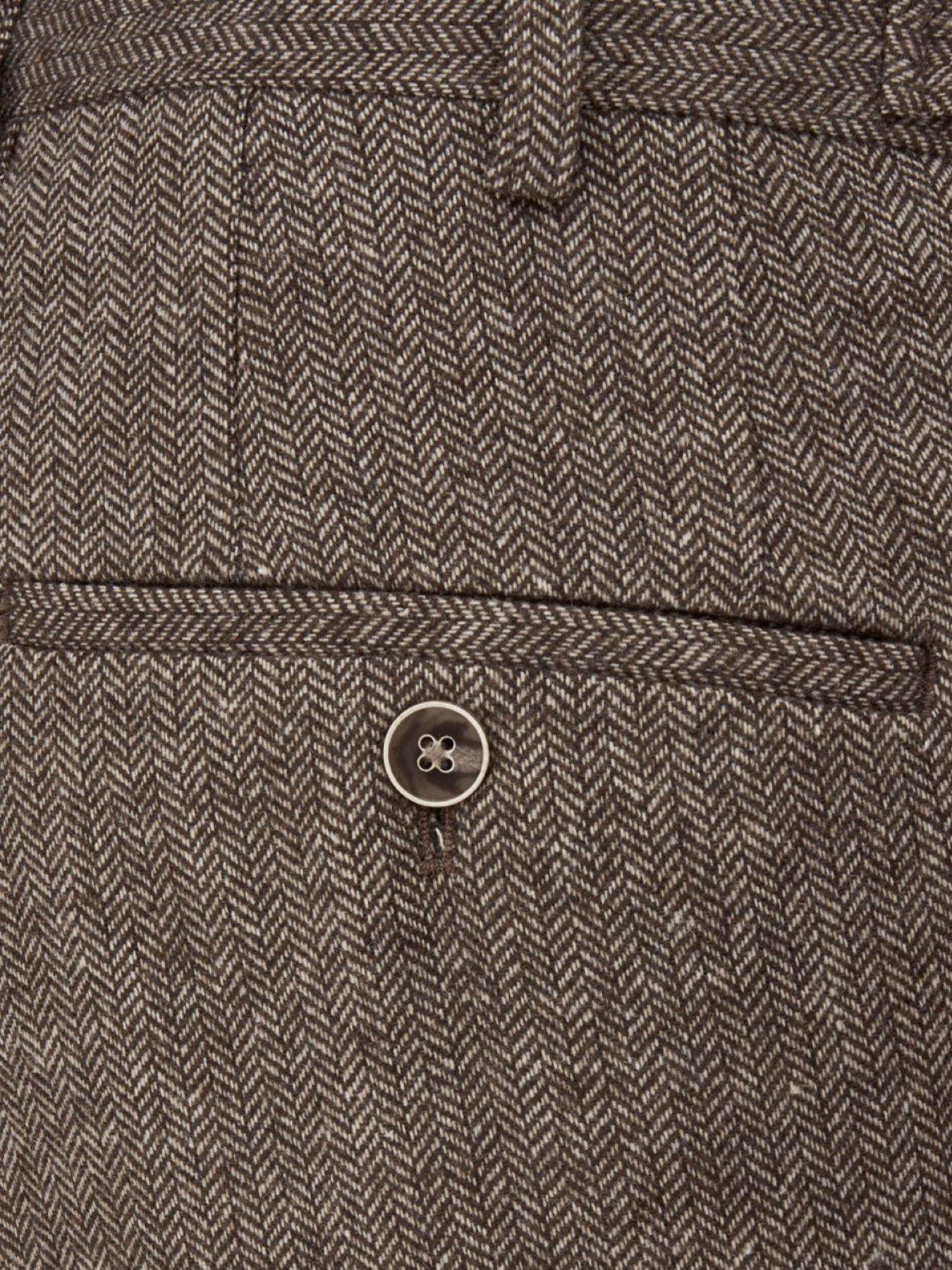  image of skopes-tailored-fit-jude-fawn-herringbone-suit-trousers-light-brown