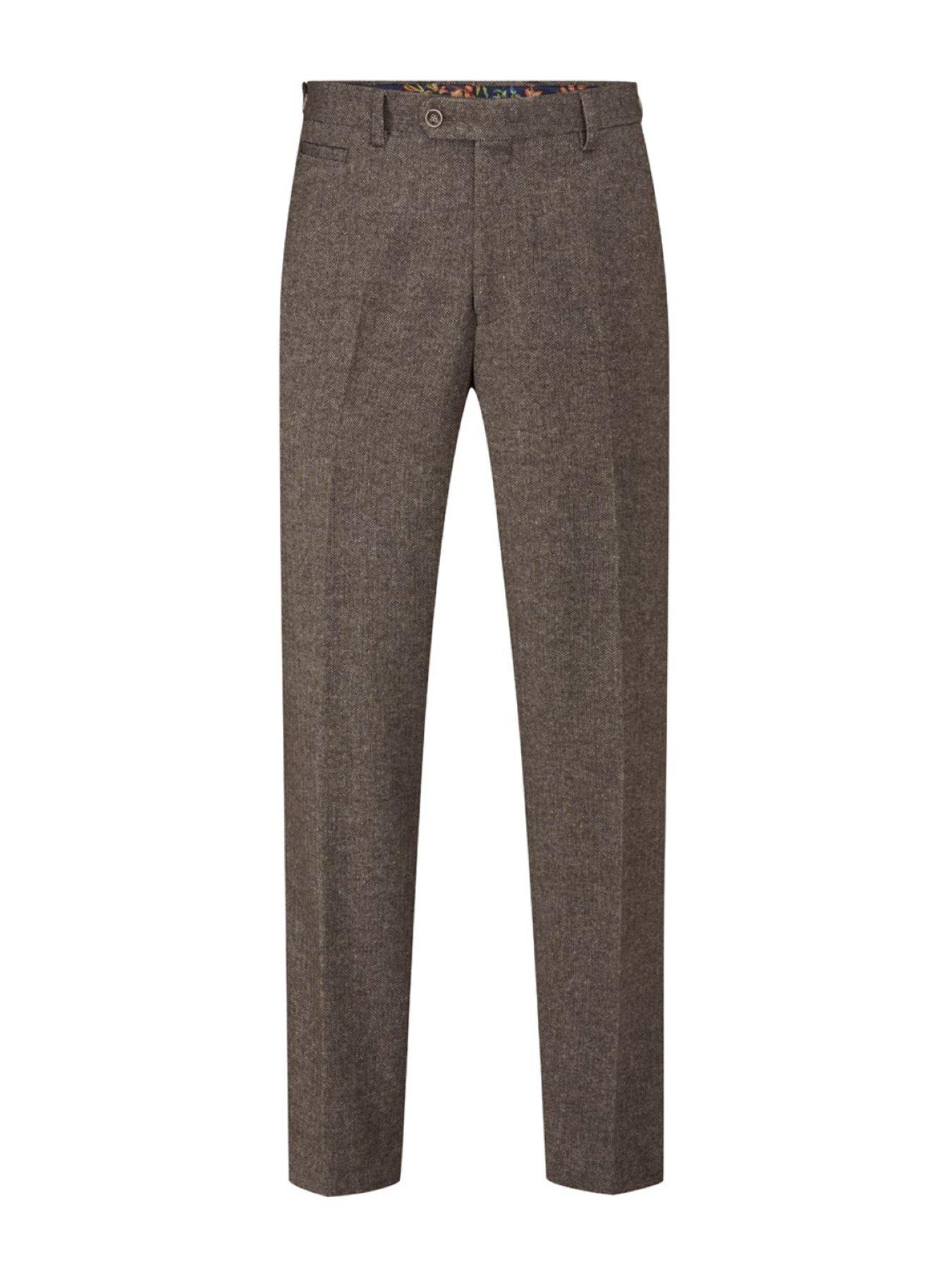  image of skopes-tailored-fit-jude-fawn-herringbone-suit-trousers-light-brown