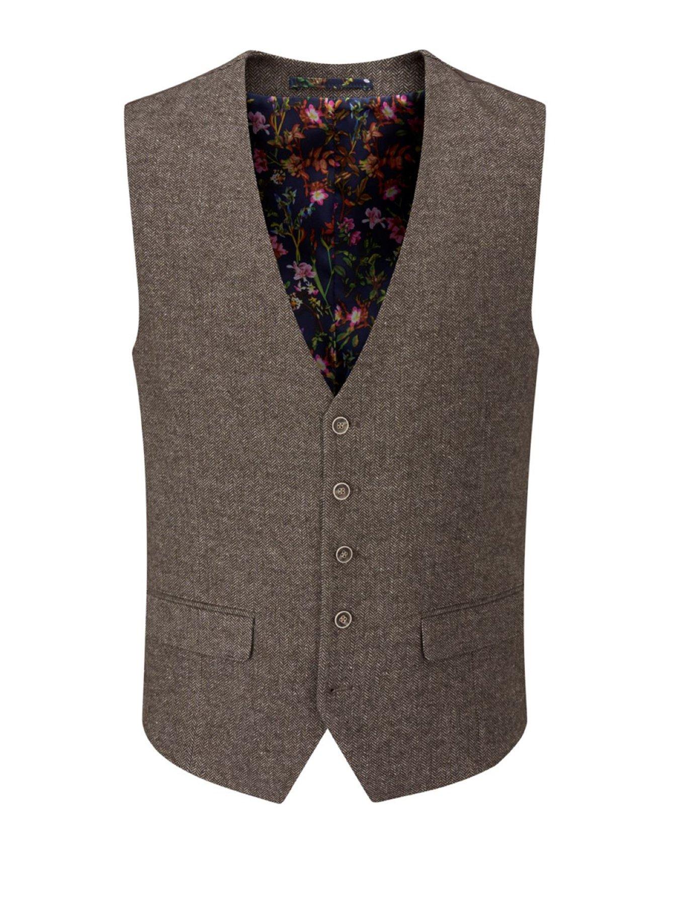  image of skopes-jude-fawn-herringbone-waistcoat-light-brown