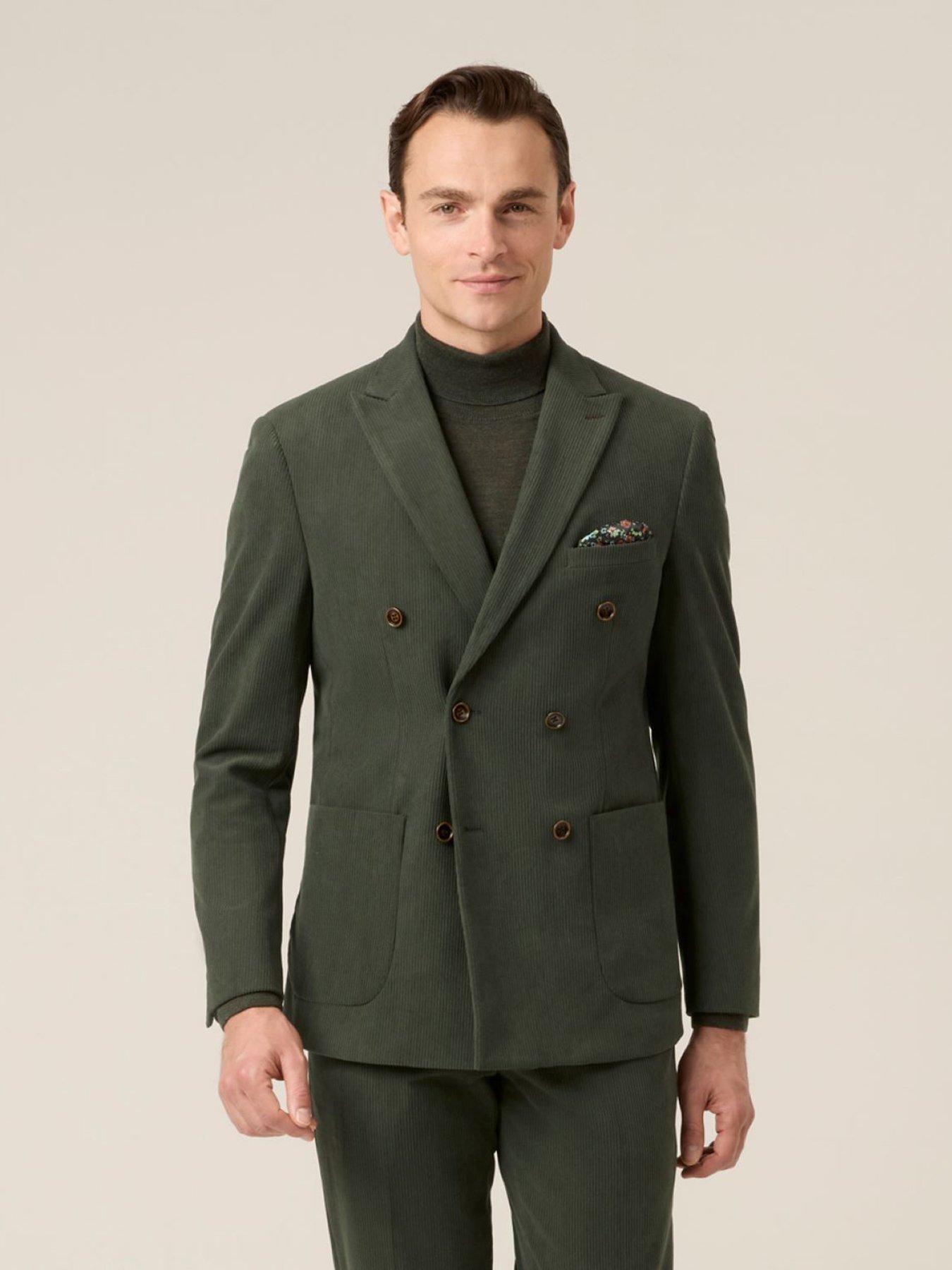  image of skopes-double-breasted-dorsey-corduroy-suit-jacket-dark-green