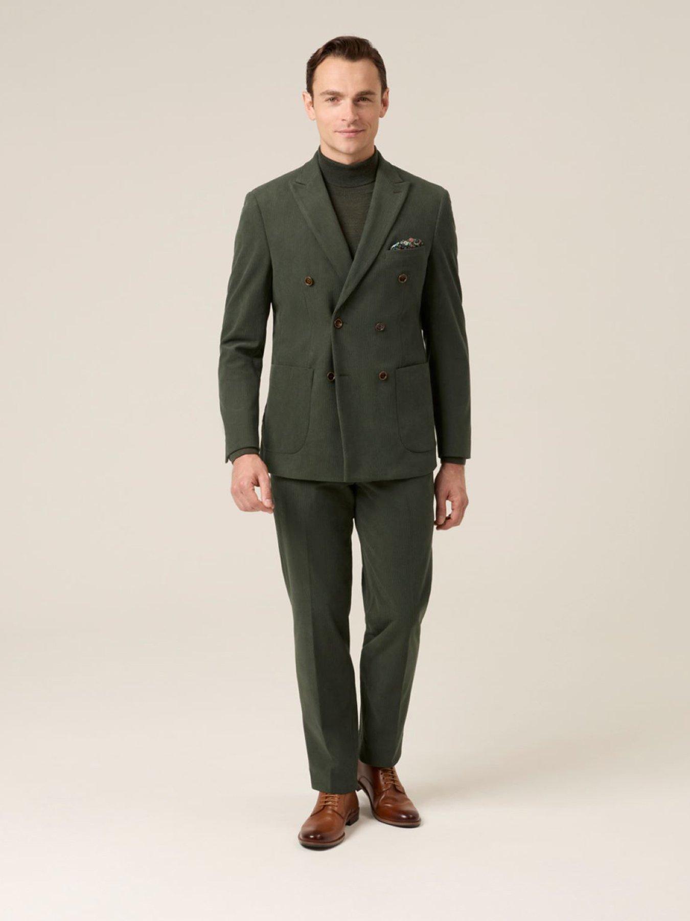  image of skopes-double-breasted-dorsey-corduroy-suit-jacket-dark-green