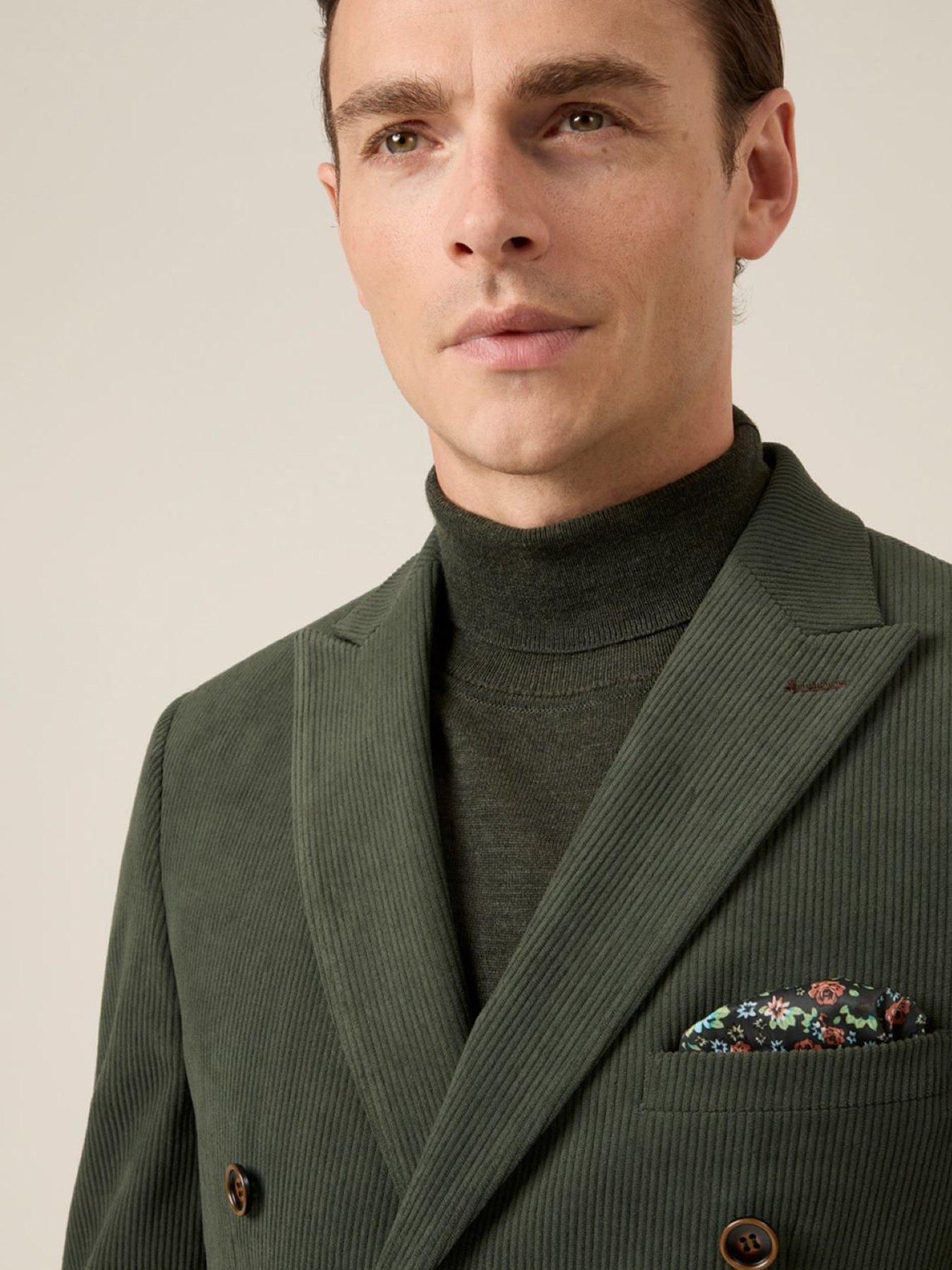  image of skopes-double-breasted-dorsey-corduroy-suit-jacket-dark-green