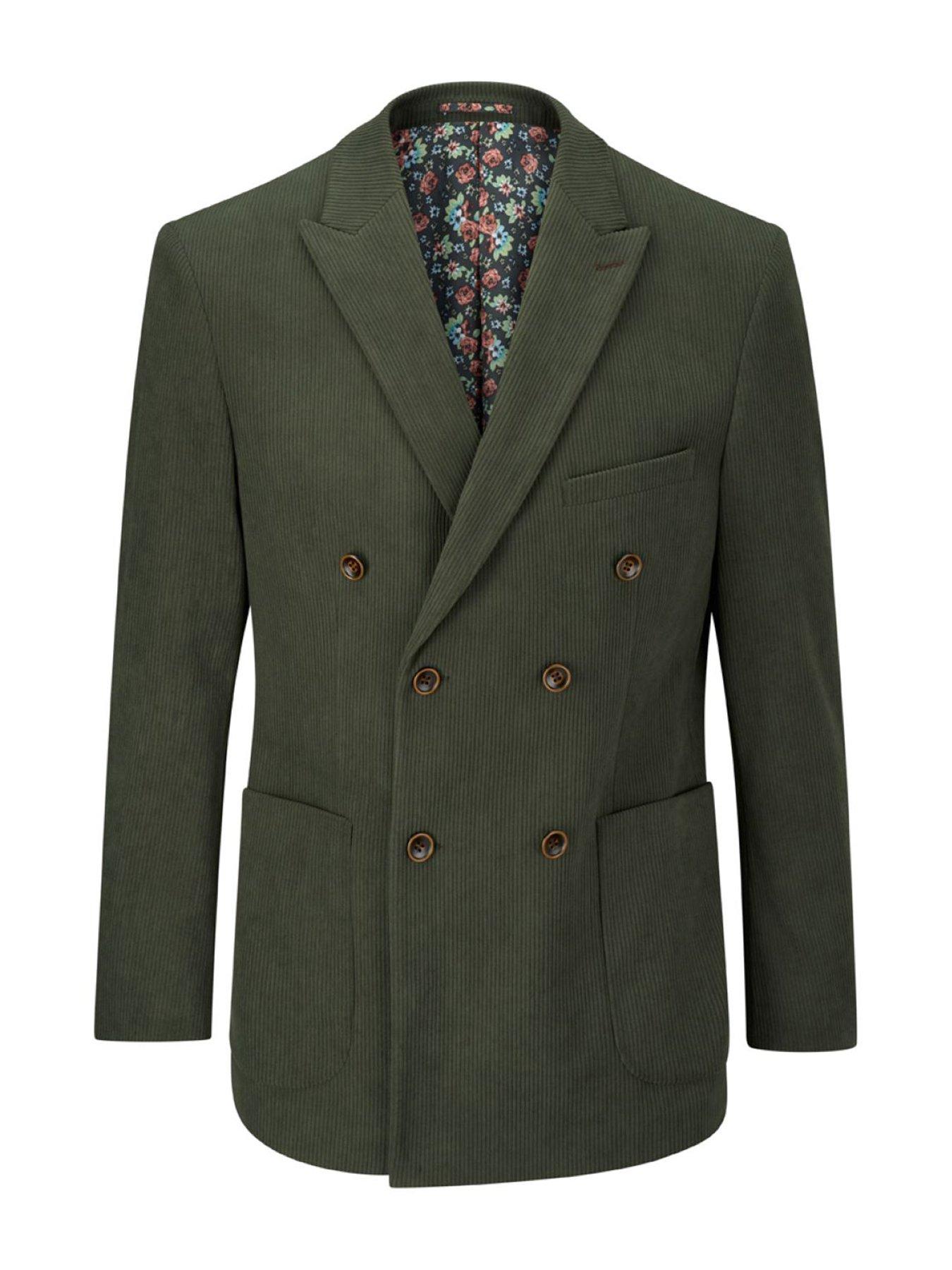  image of skopes-double-breasted-dorsey-corduroy-suit-jacket-dark-green
