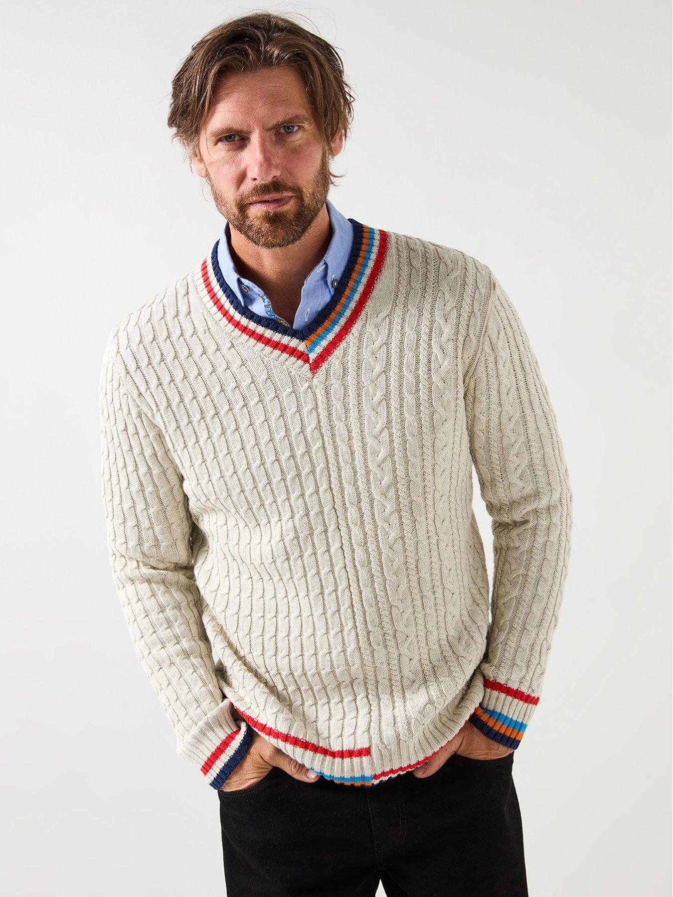 undefined V-Neck Cable Knitted Jumper - Cream