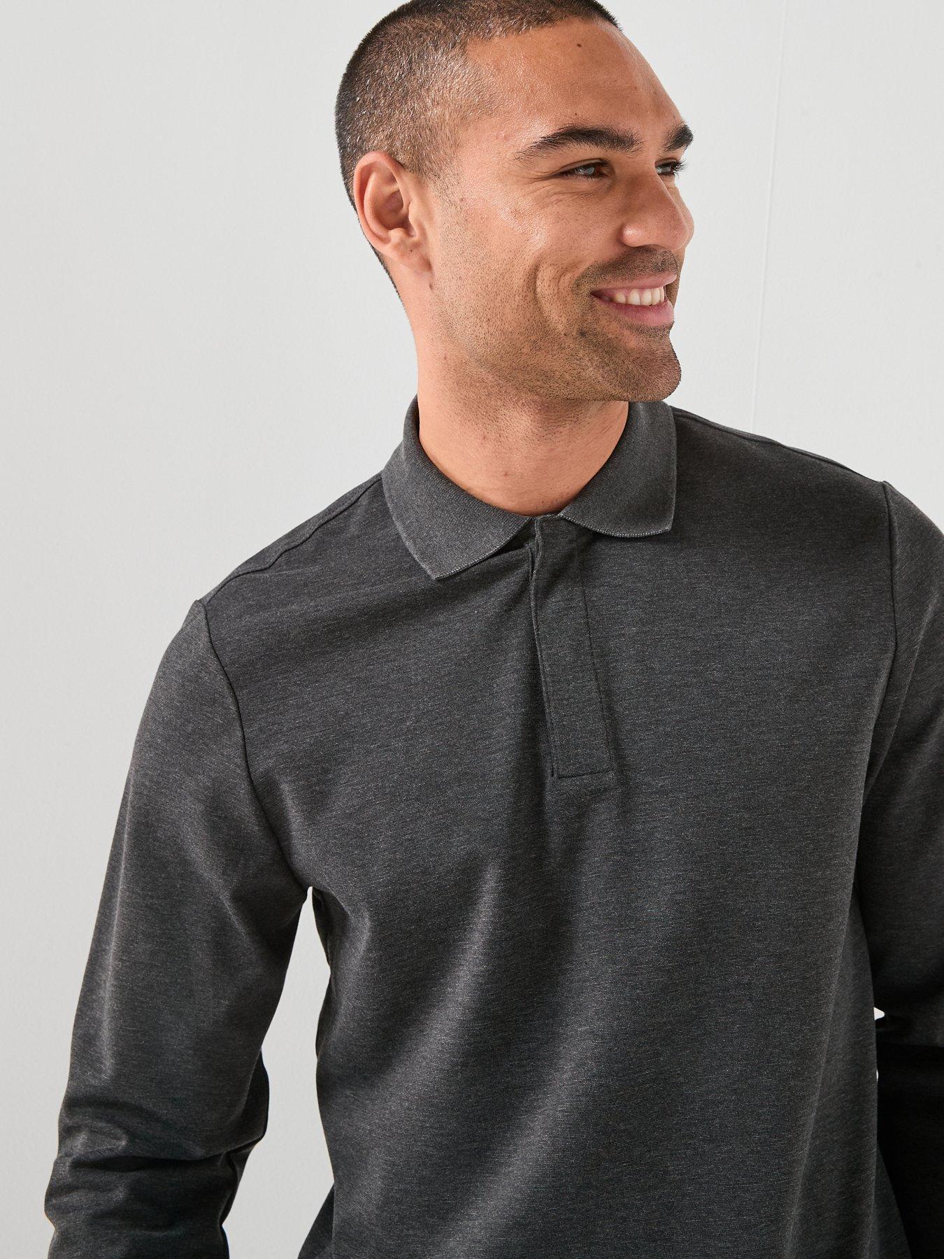 Image 5 of 6 of Mango Gareth Concealed Placket Long Sleeve Polo Shirt - Dark Grey