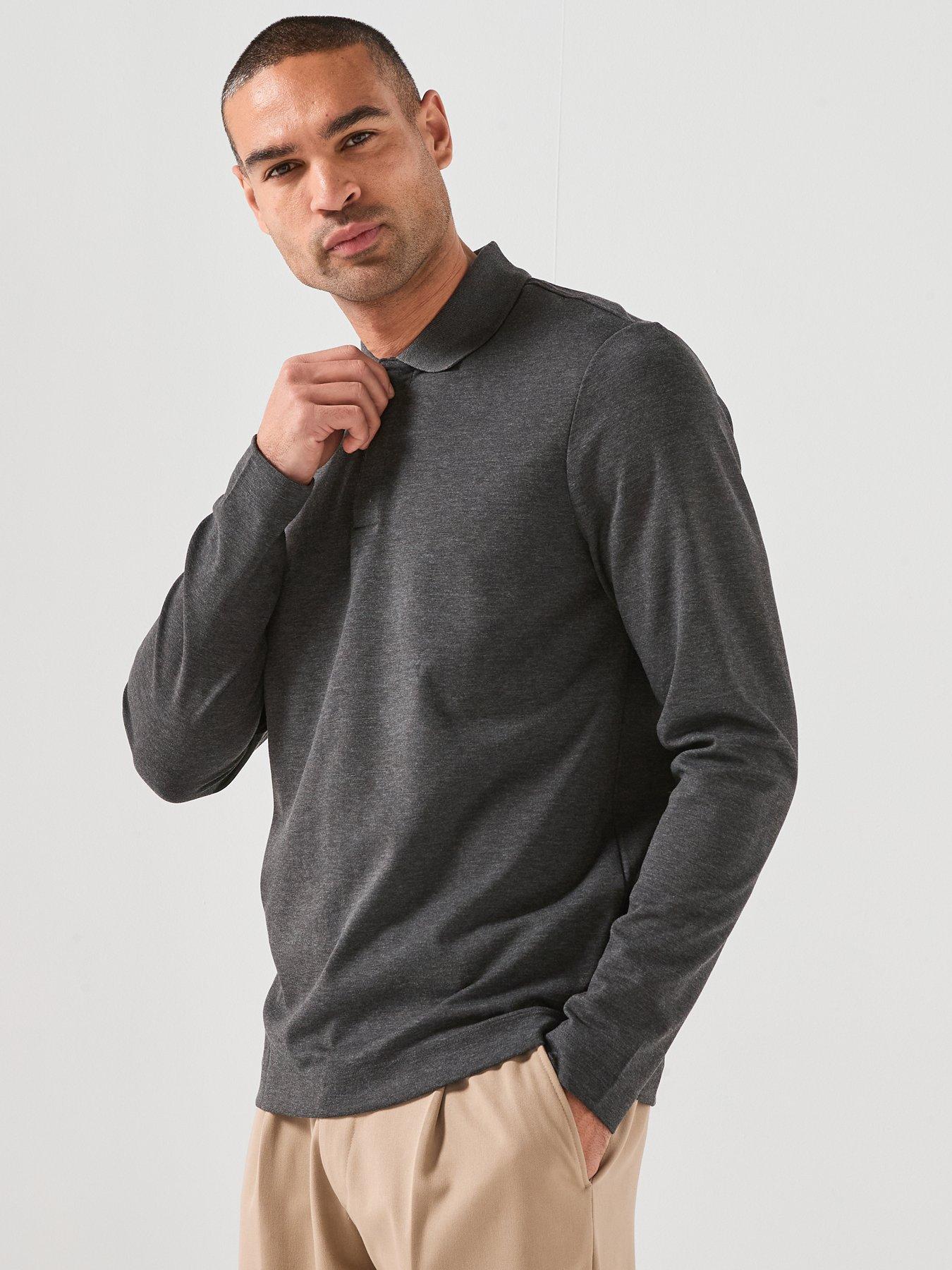 Image 6 of 6 of Mango Gareth Concealed Placket Long Sleeve Polo Shirt - Dark Grey