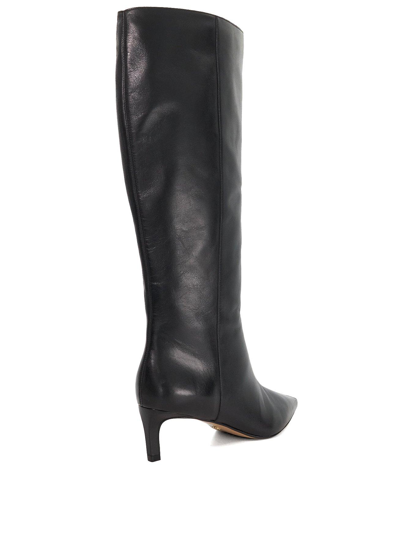 Image 3 of 6 of Dune London Wide Fit Smoothly Leather Knee High Boots - Black