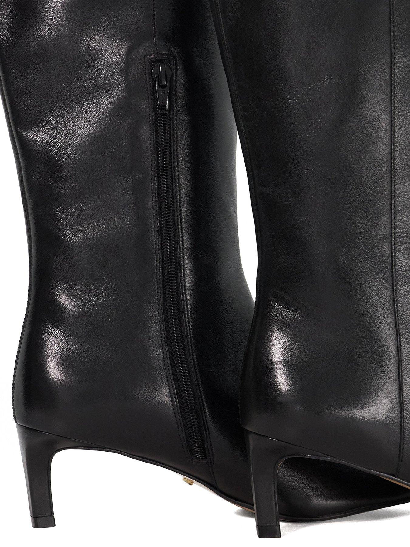 Image 5 of 6 of Dune London Wide Fit Smoothly Leather Knee High Boots - Black